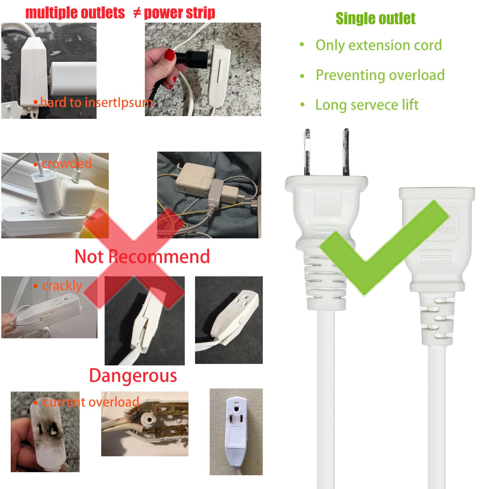 Jplenty 2 Prong Extension Cord For Indoor/Outdoor Use 15Ft Long   Ideal For Christmas Lights, Lamps, Cameras, Household Applianc