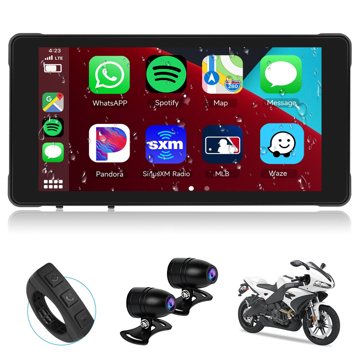 Podofo Portable Carplay Screen For Motorcycle With Wireless Android Auto,5.5 Inch Touch Screen Car Radio For Motorbike With Blue