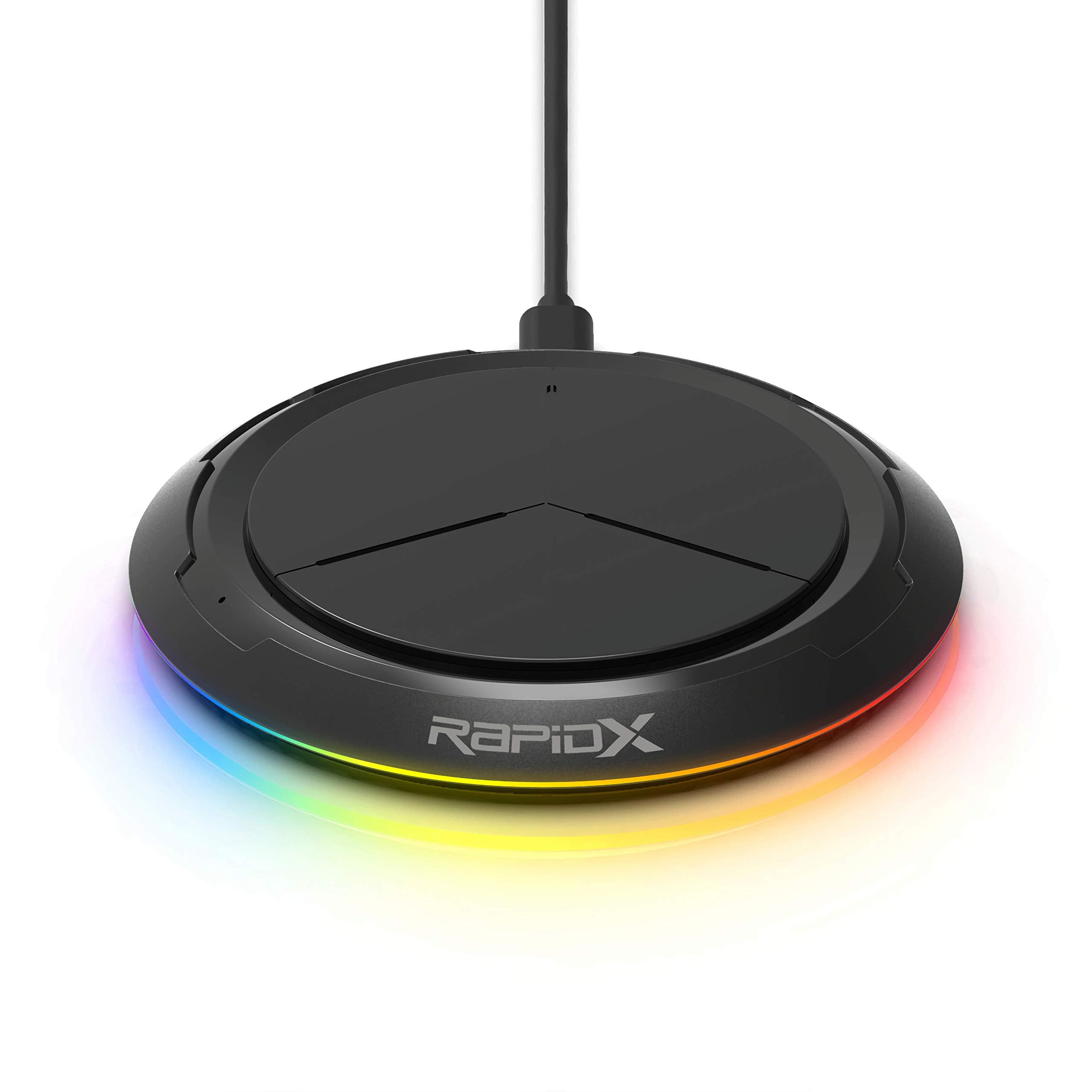 Rapidx Prismo Rgb Wireless Charger,10W Max Fast Wireless Charging Pad Compatible With Iphone 14/14 Plus/14 Pro/14 Pro Max/13/13 Mini/Se 2022/12/11/X/8,Samsung Galaxy S22/S21/S20,Airpods Pro 2(Black)