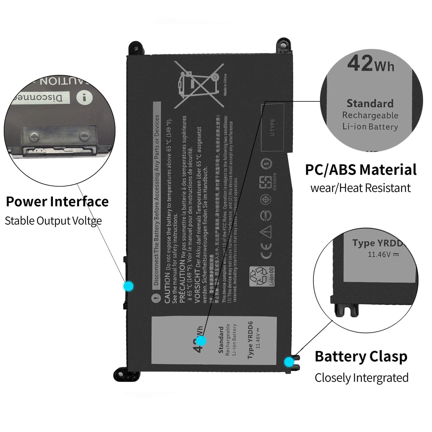 42Wh Yrdd6 Battery For Dell Inspiron 5591 5491 5481 5482 5485 7586 2 In 1 15 3501 3582 3583 3584 3593 5584 5585 5590 5593 5594 5