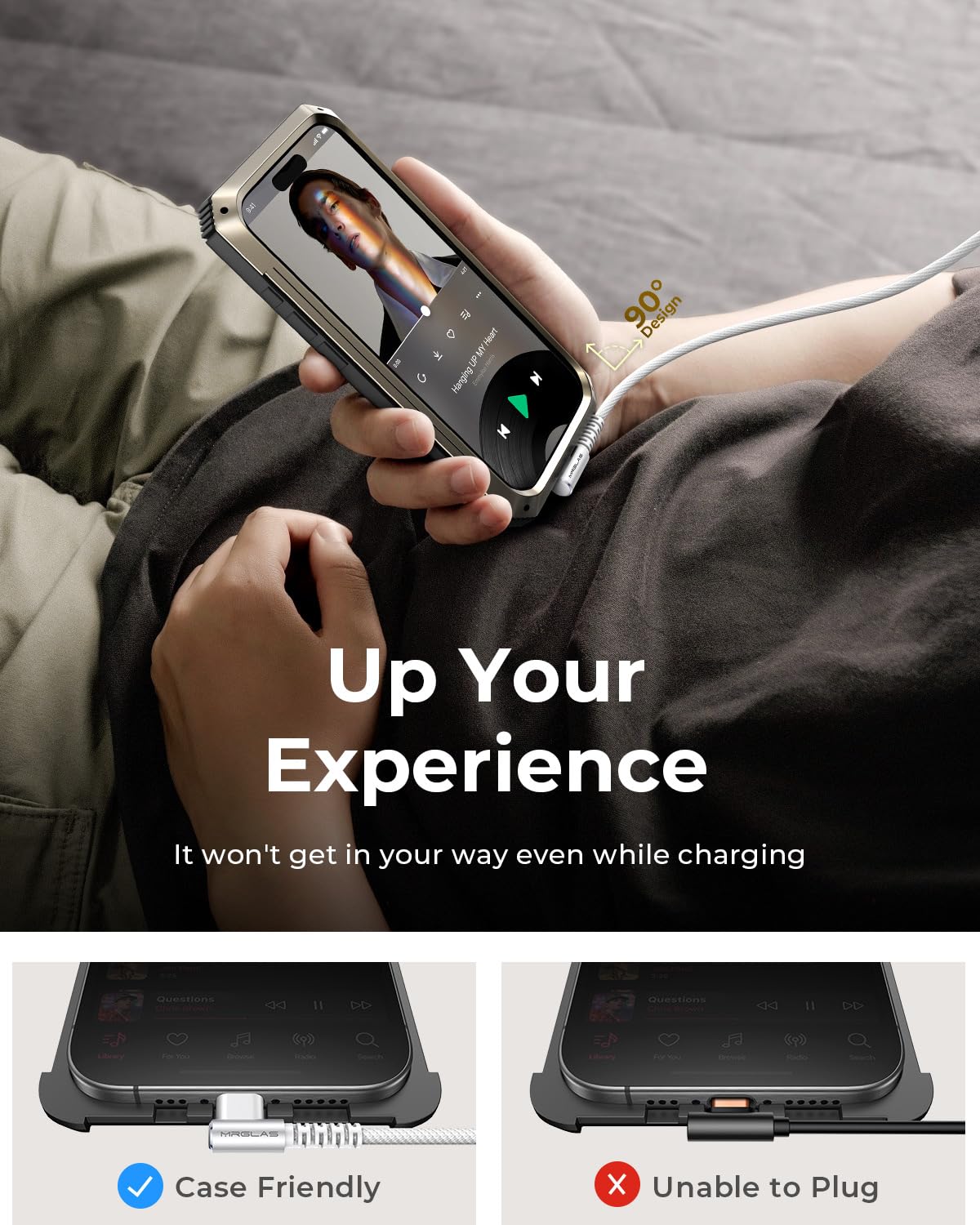 Mrglas 240W Usb C To Usb C Cable Fast Charge (2 Pack,6.6Ft), Usbc To Usbc Right Angle Cord For Iphone 16 Pro Max 15 Plus, Macboo