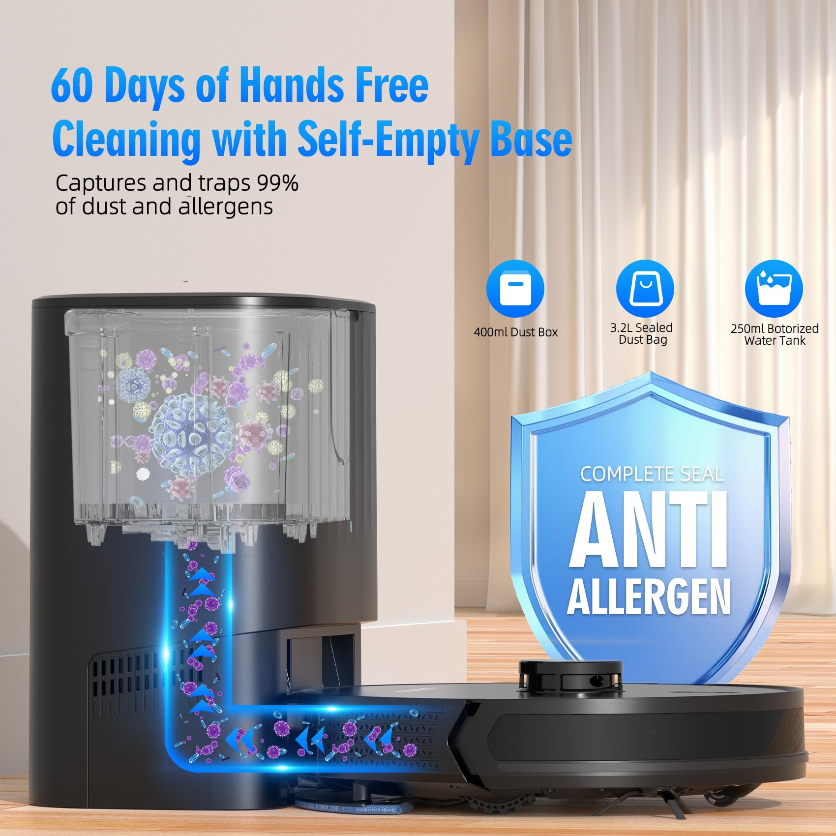 Giomre 3 In 1 Robot Vacuum And Mop Combo, Self Emptying Station For 60 Days, Robotic Vacuum Cleaner With Lidar Navigation & Max