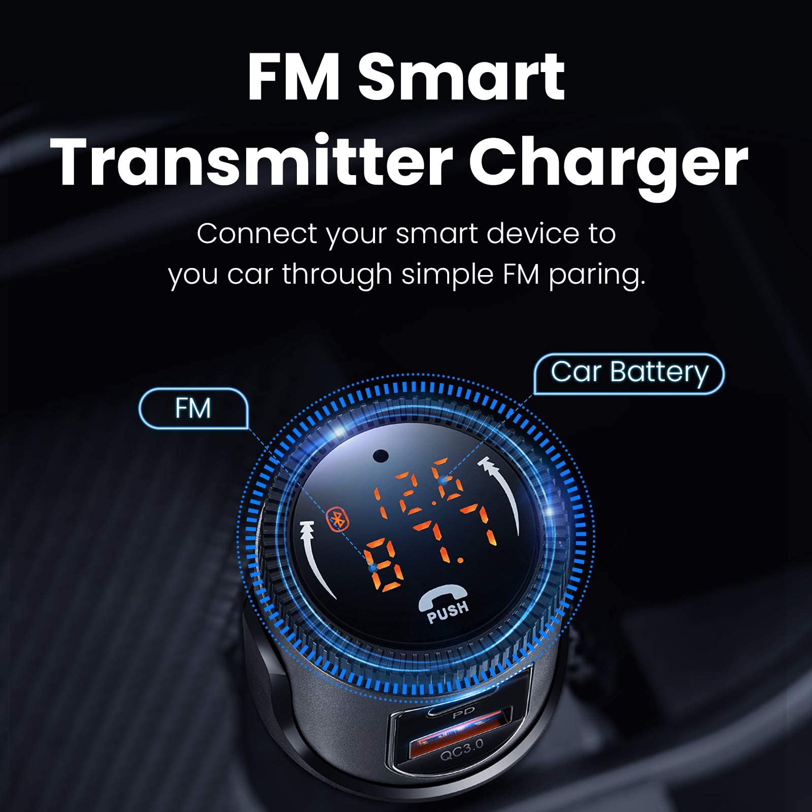 Bluetooth 5.1 Fm Transmitter For Car, Wireless Bluetooth Car Adapter With 36W Qc 3.0 + Pd 3.0 Usb C Fast Charger, Car Radio Tran