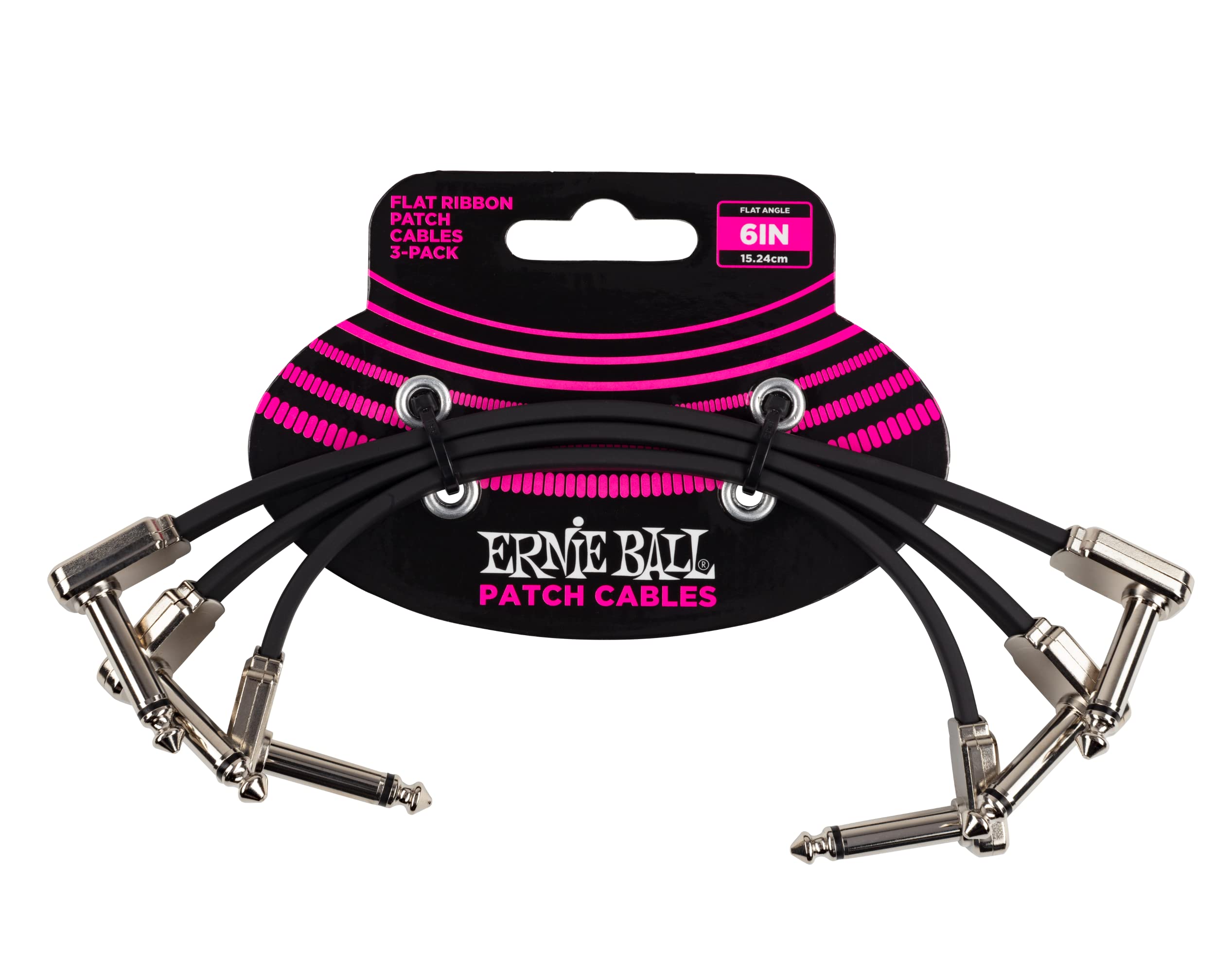 Ernie Ball Flat Ribbon Patch Cable 3 Pack, 6In, Black (P06221)