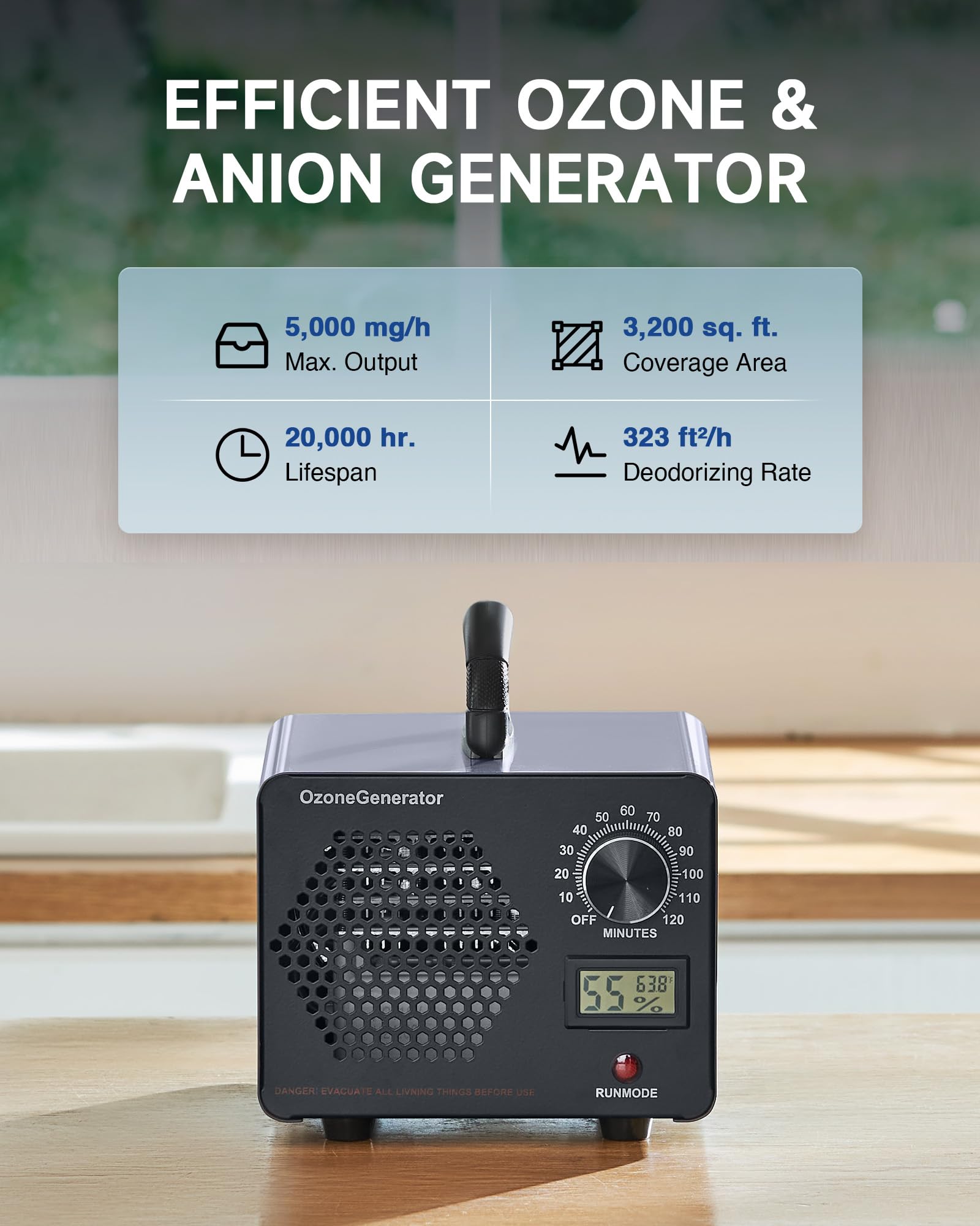 Creworks Ozone Generator, 5000 Mg/H High Capacity Ozone Machine For Car Home Smoke Pet Odor Removal, Commercial Ozone Odor Elimi