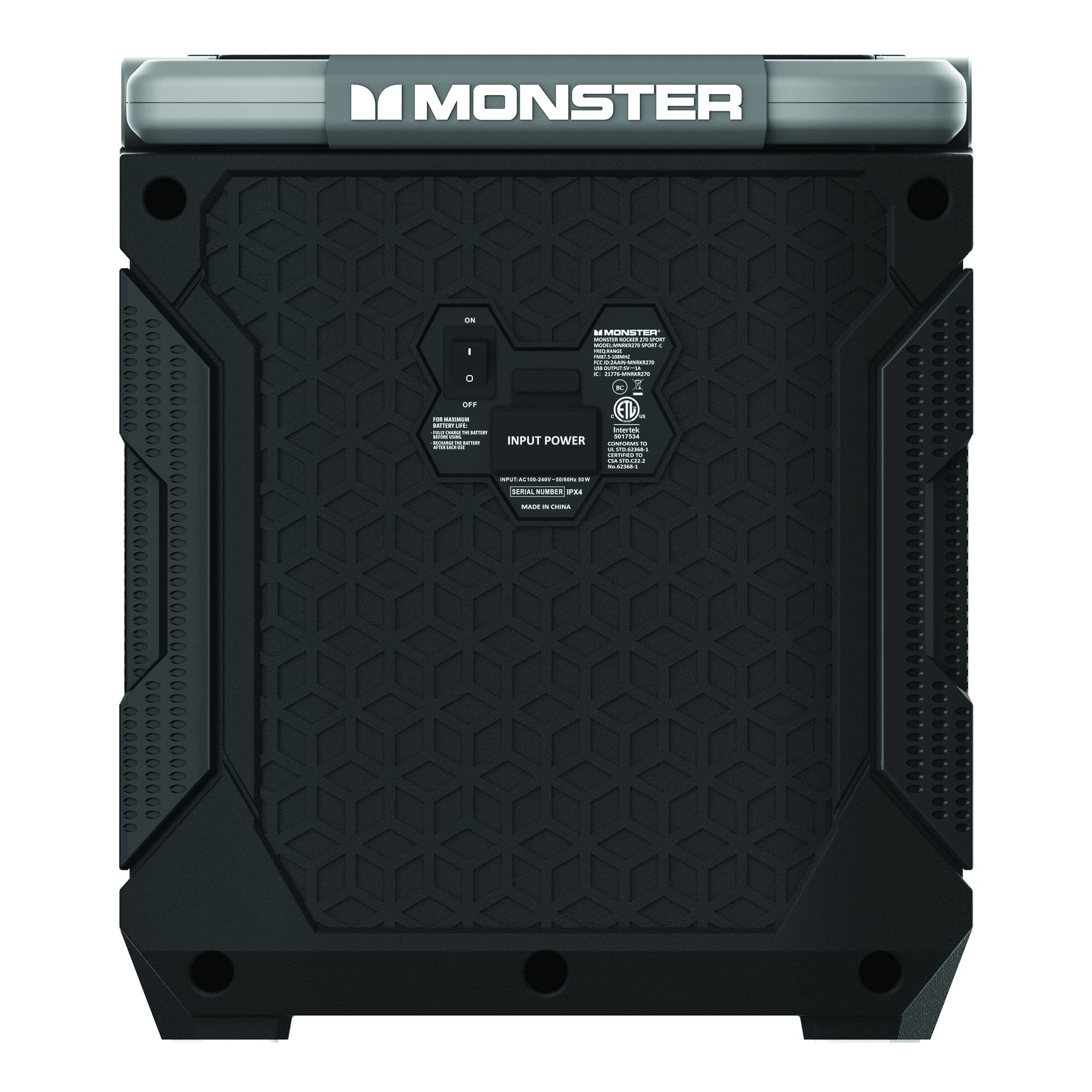 Monster Rocker 270 Sport | Portable Indoor/Outdoor Wireless Speaker, 60 Watts, Up To 24 Hours Playtime, Ipx4 Water Resistant, Co