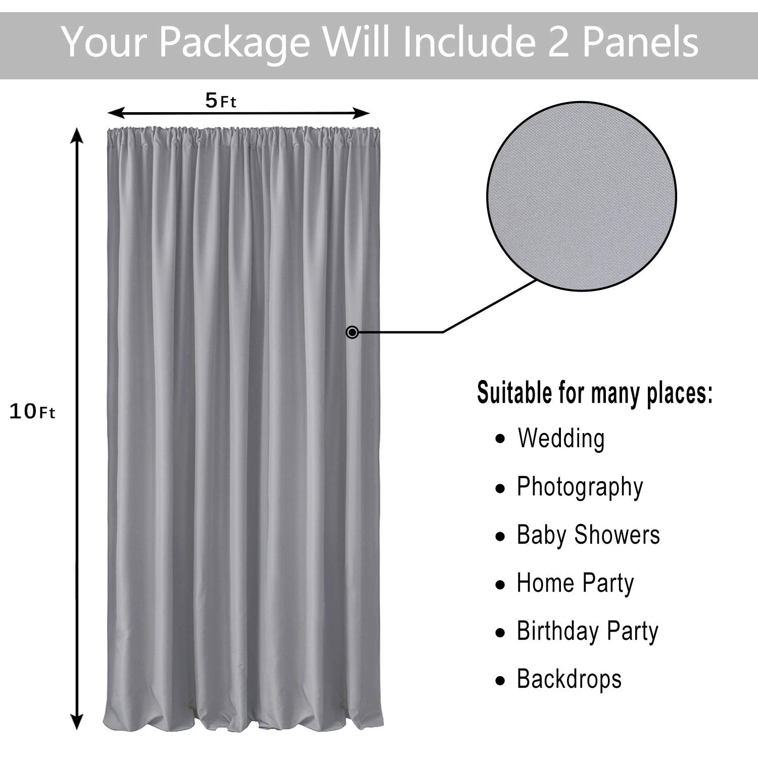 Hiasan Silver Grey Backdrop Curtains For Parties, Polyester Photography Backdrop Drapes For Family Gatherings, Wedding Decoratio