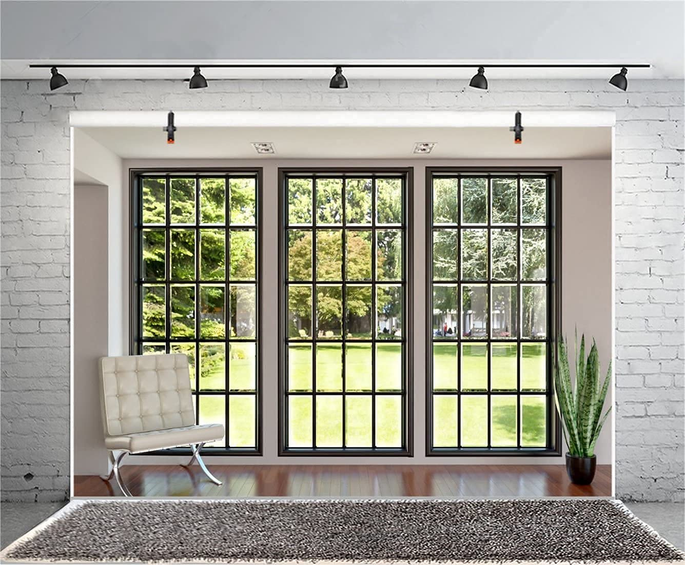 Aofoto 10X7Ft Business Office French Sash Window Backdrop Living Room Sofa Plant Photography Background Interior Casement Work At Home Modern Flat Furniture Apartment Decoration Residence Villa Props