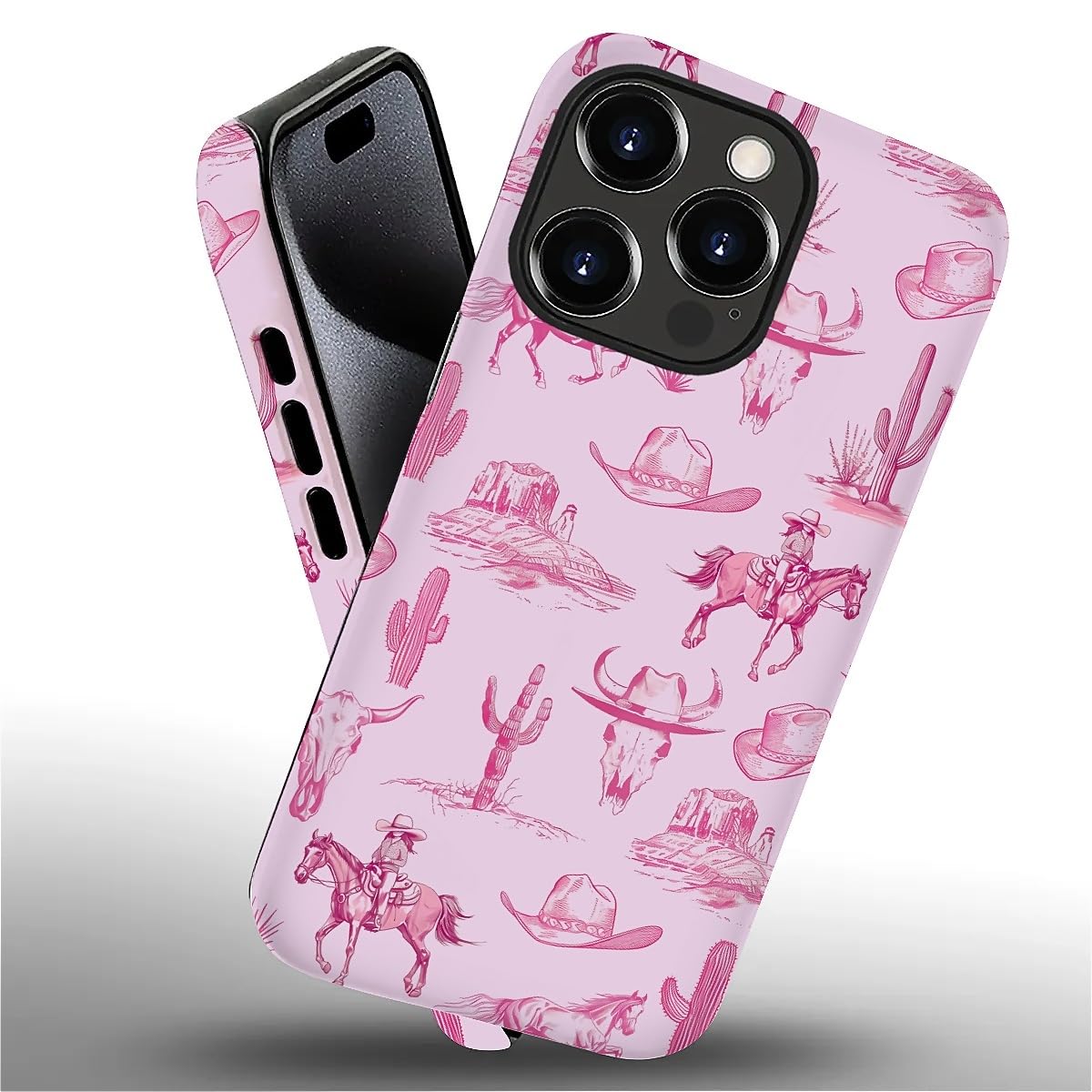 Smamz For Iphone 16 Pro Case, T2 Pink Desert Cowboy Horse Shockproof Rugged Cover Dual Layer Soft Tpu Hard Pc Bumper Case Design