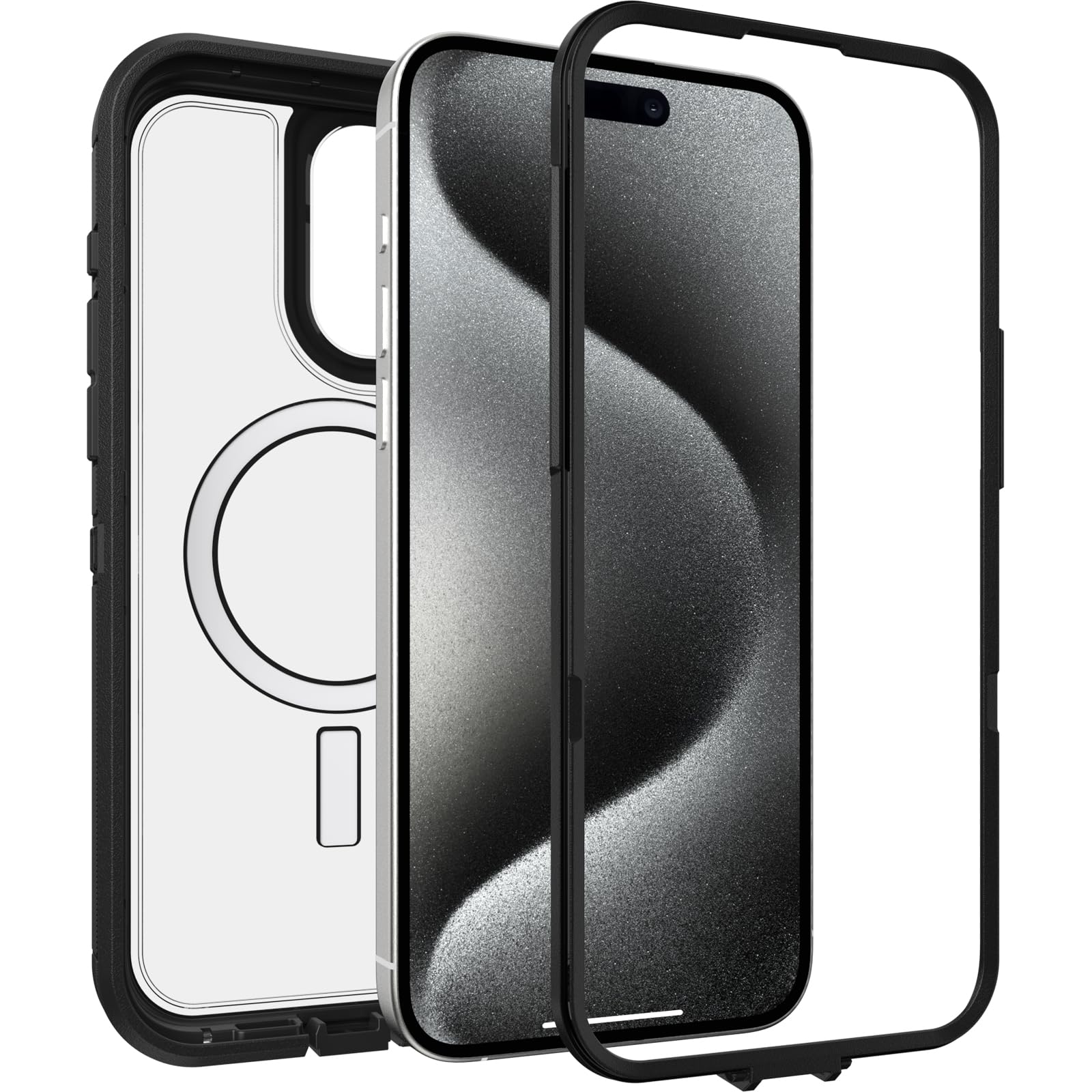 Otterbox Iphone 15 Pro Max (Only) Defender Series Xt Clear Case   Dark Side (Black/Clear), Screenless, Rugged, Snaps To Magsafe,