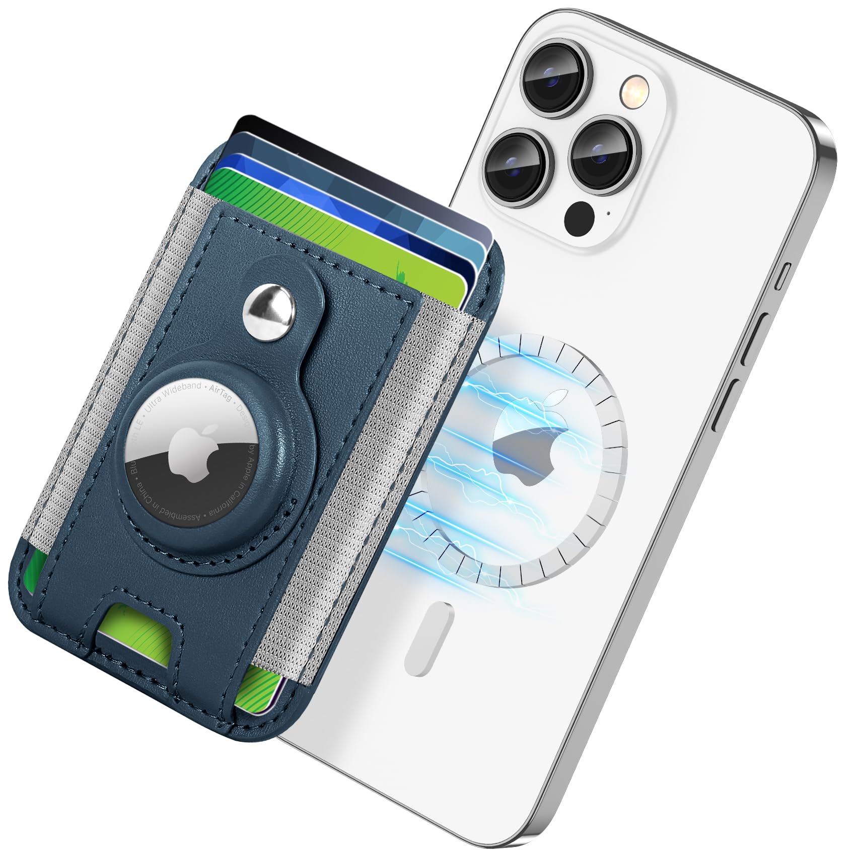 Magnetic Phone Wallet With Airtag Holder, Apple Phone Wallet Card Holder For Iphone 14/13/12 Series, Vegan Leather Magsafe Walle