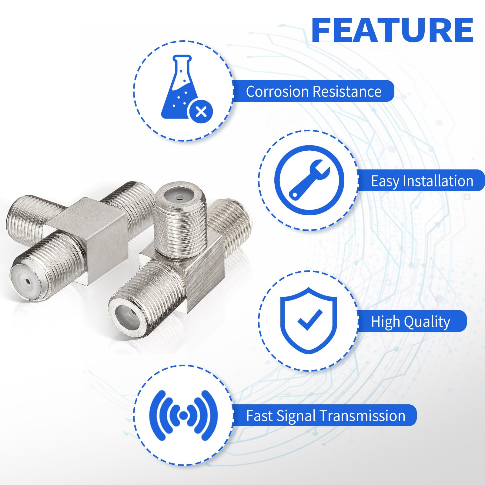 Wlaniot F Type Splitter 3 Way F Type Female To 2 Female Coaxial Connector Adapter T Shape For Tv Video Vcr Antenna Tv Cable Sate