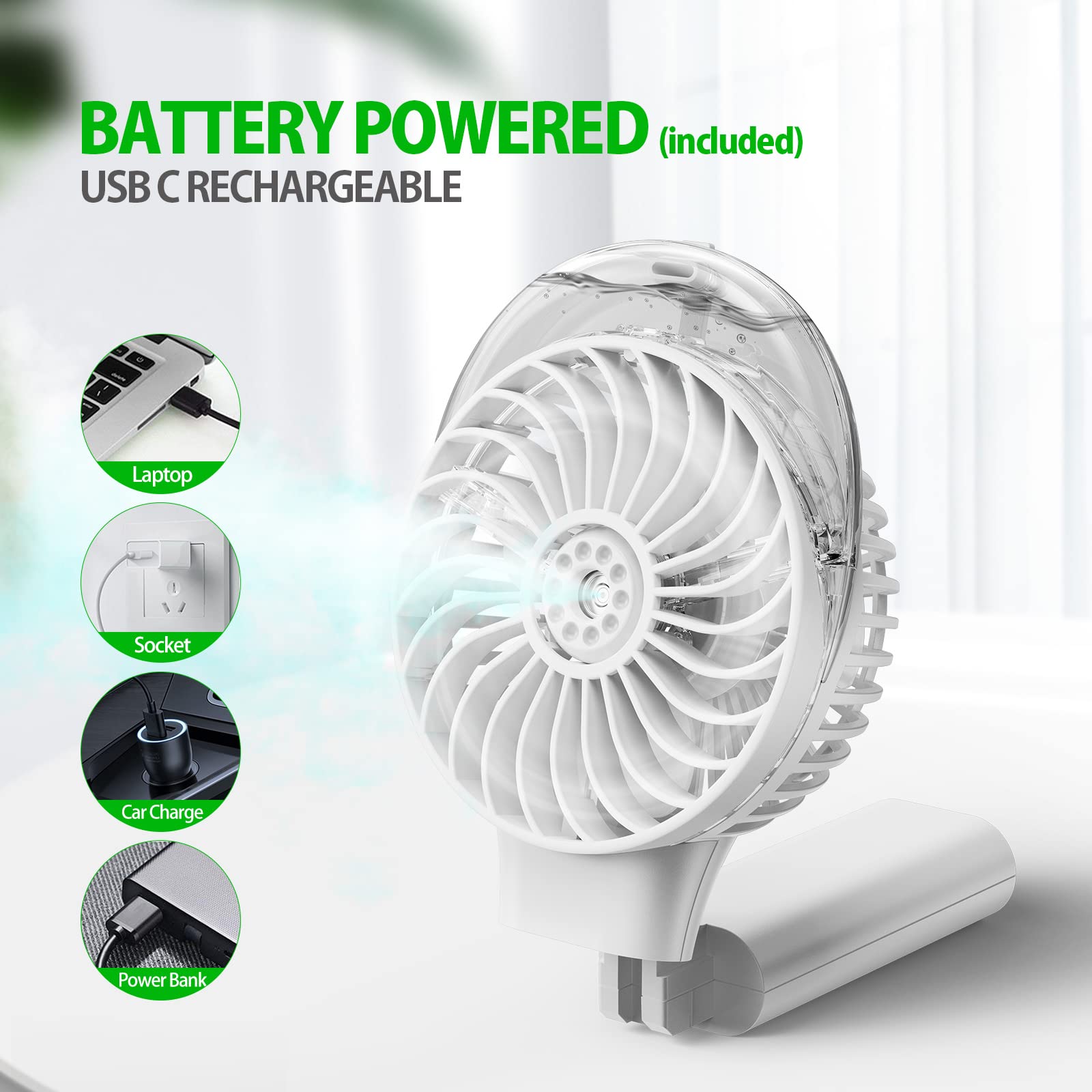 Morecore Portable Handheld Misting Fan, Battery Operated Personal Spray Water Mist Fan, Rechargeable Mister Fan, Mini Foldable F