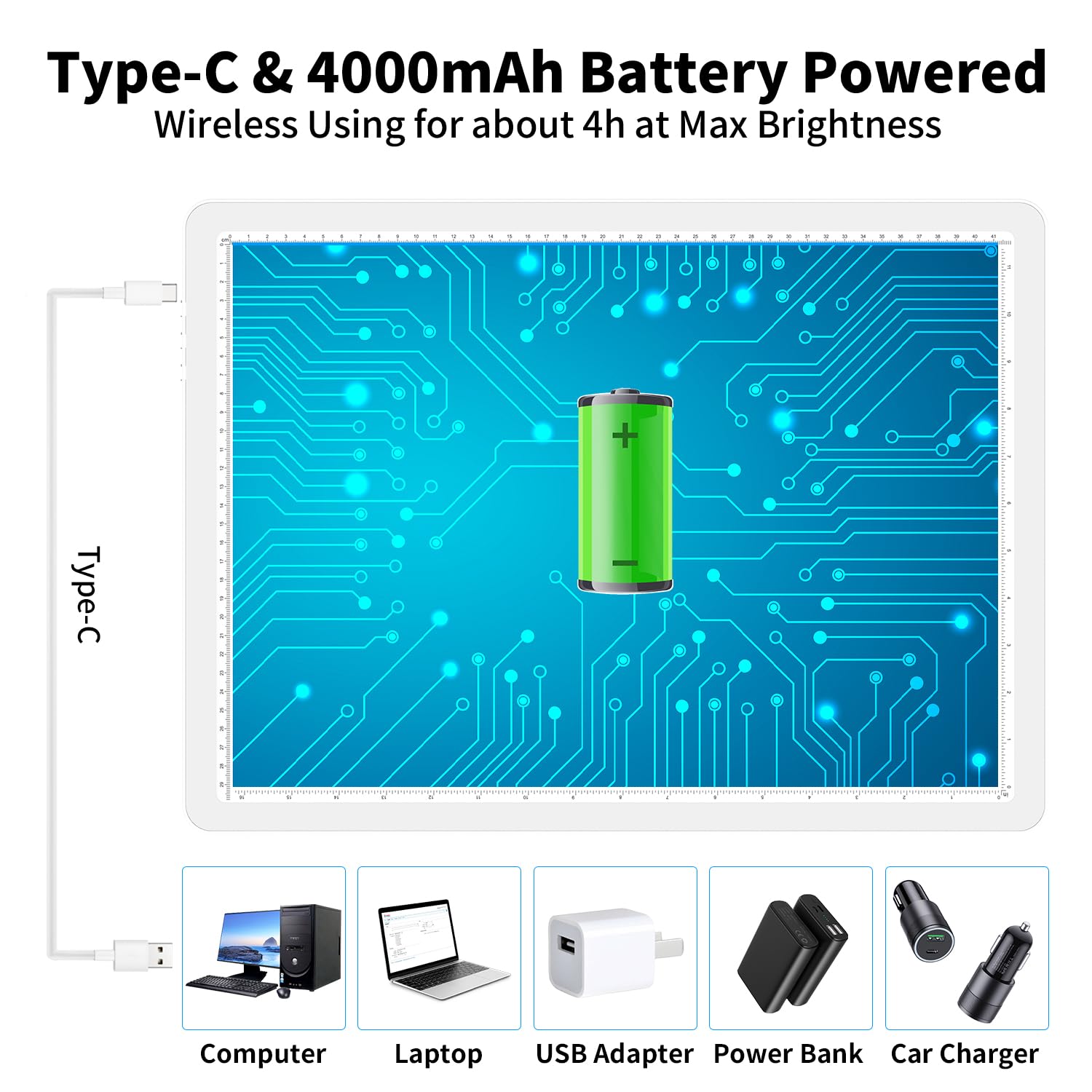 Rechargeable A3 Light Board For Diamond Painting, 5600 Lux Tracing Light Box With Side Physical Buttons, 3 Colors And 6 Levels O