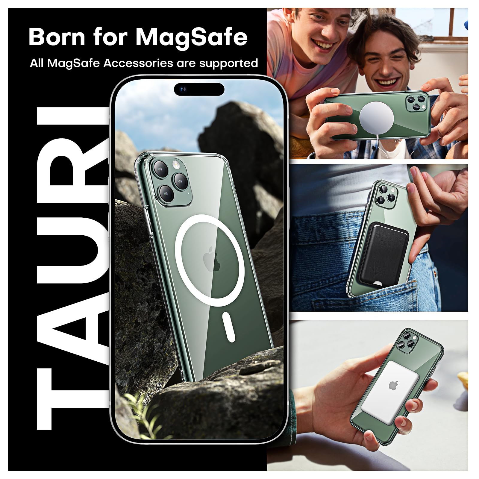 Tauri For Iphone 11 Pro Max Case Clear, [Compatible With Magsafe] With 2X Hd Screen Protector, [Military Grade Drop Protection]