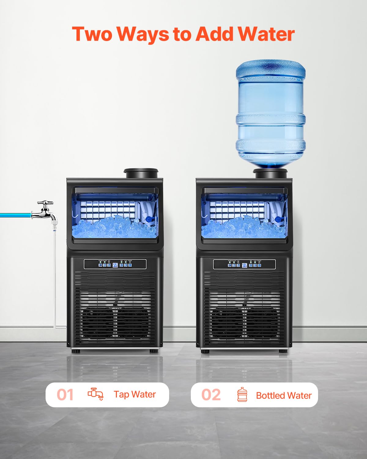 Vevor Commercial Ice Maker Machine With 2 Water Inlets, 70Lbs/24H Ice Maker Machine With 12Lbs Storage Capacity, 36 Ice Cubes In