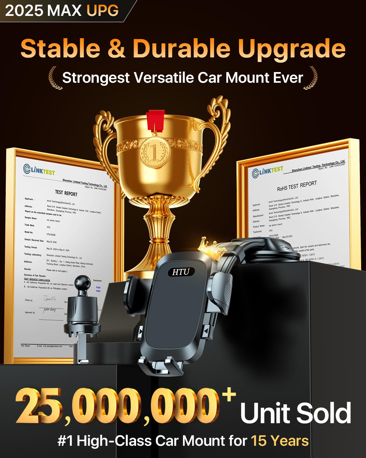 Htu [True Military-Grade Car Phone Holder [2025 Upgraded Strongest Suction & Vent Clip] Cell Phone Car Mount For Dashboard Winds