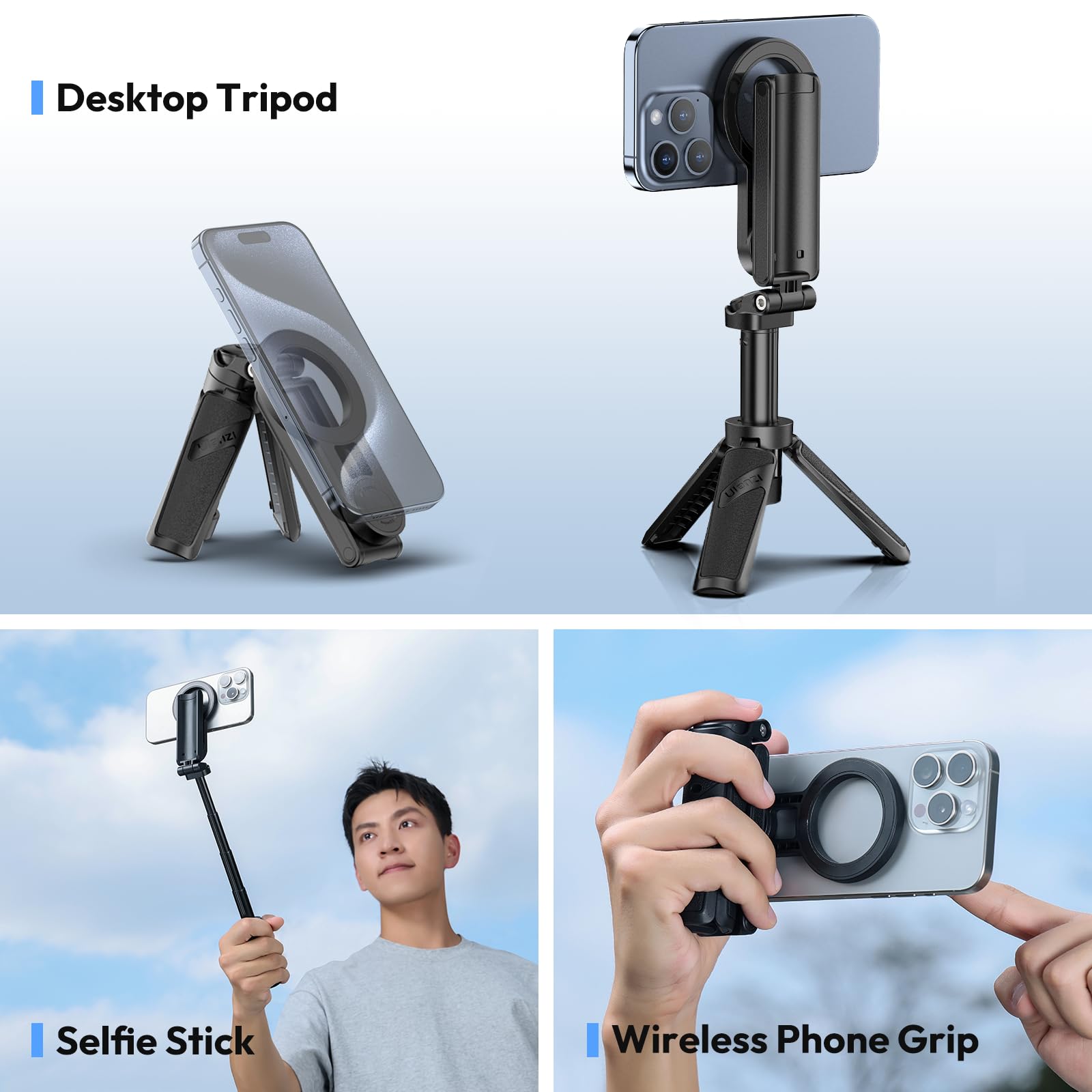 Ulanzi Jj03 Magnetic Tripod For Phone With Remote Control, 3-In-1 Selfie Stick Handle Grip 360 Rotation Extendable Stand For Iph
