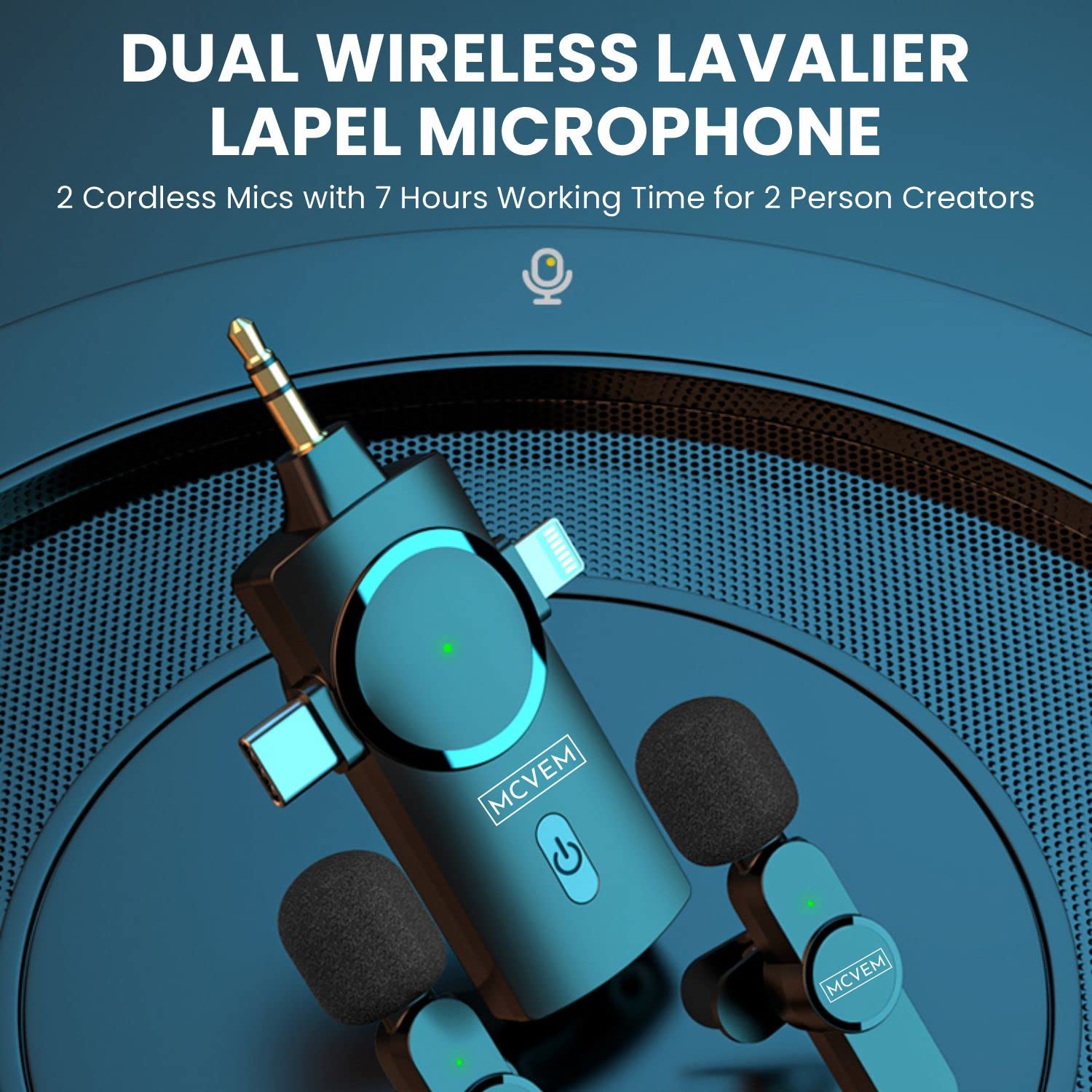 Mcvem Dual Wireless Lavalier Lapel Microphone For Iphone, Android, Camera 2 Cordless Mics Plug And Play 2.4G Noise Reduction Chi