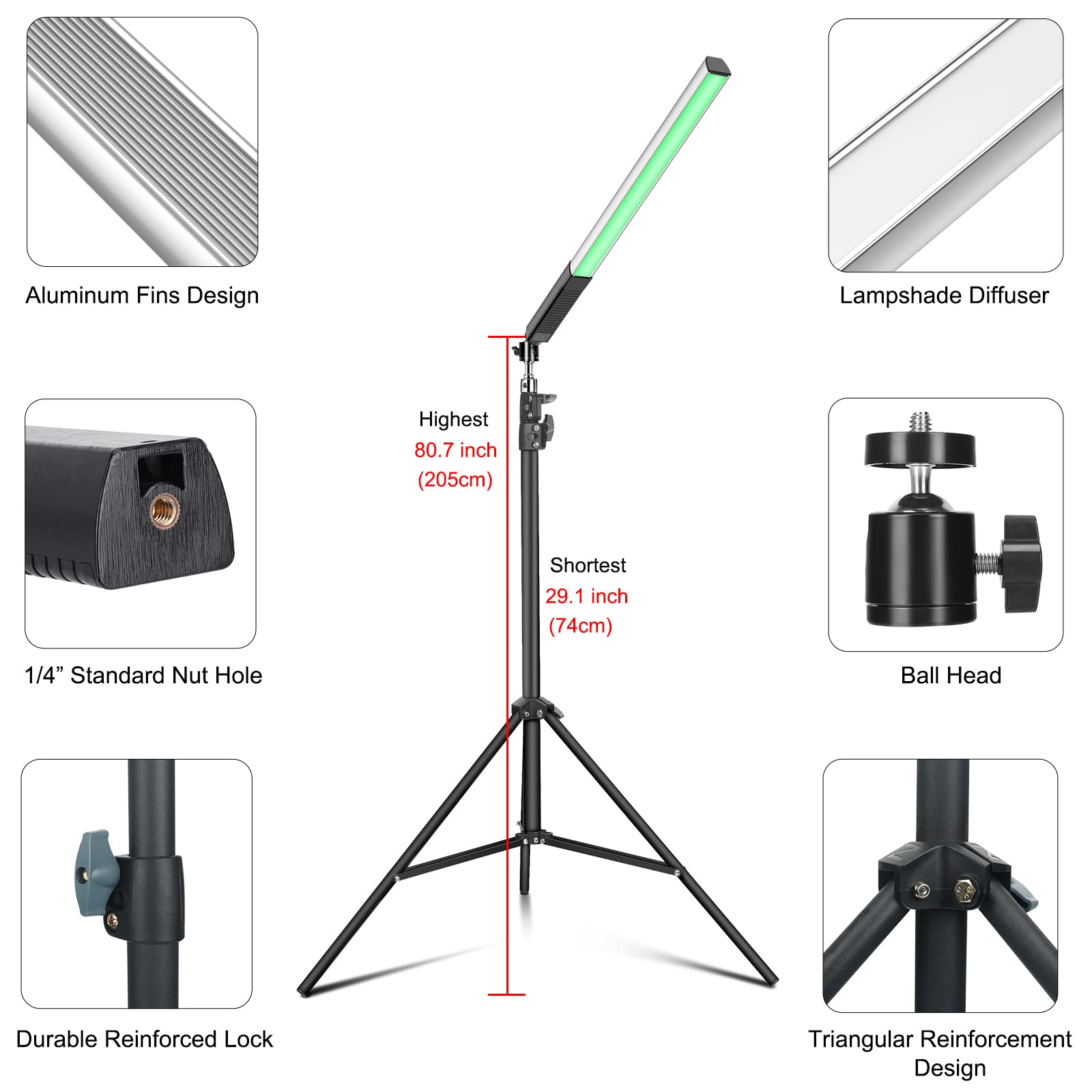 2 Pack Rgb Led Video Light Wand Stick, Luxceo Photography Studio Lighting Kits With 29'' To 81'' Tripod & Remote Control, Dimmab