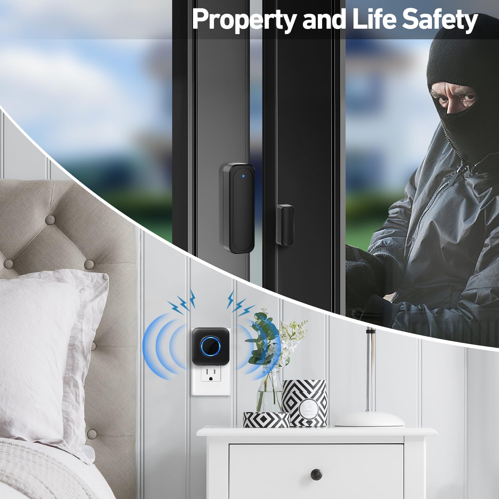 Door Chime Bistee Wireless Door Alarm Contact Sensor Door Open Bell 600 Ft Range With 58 Chimes 5 Volume Levels Led Indicator Fo