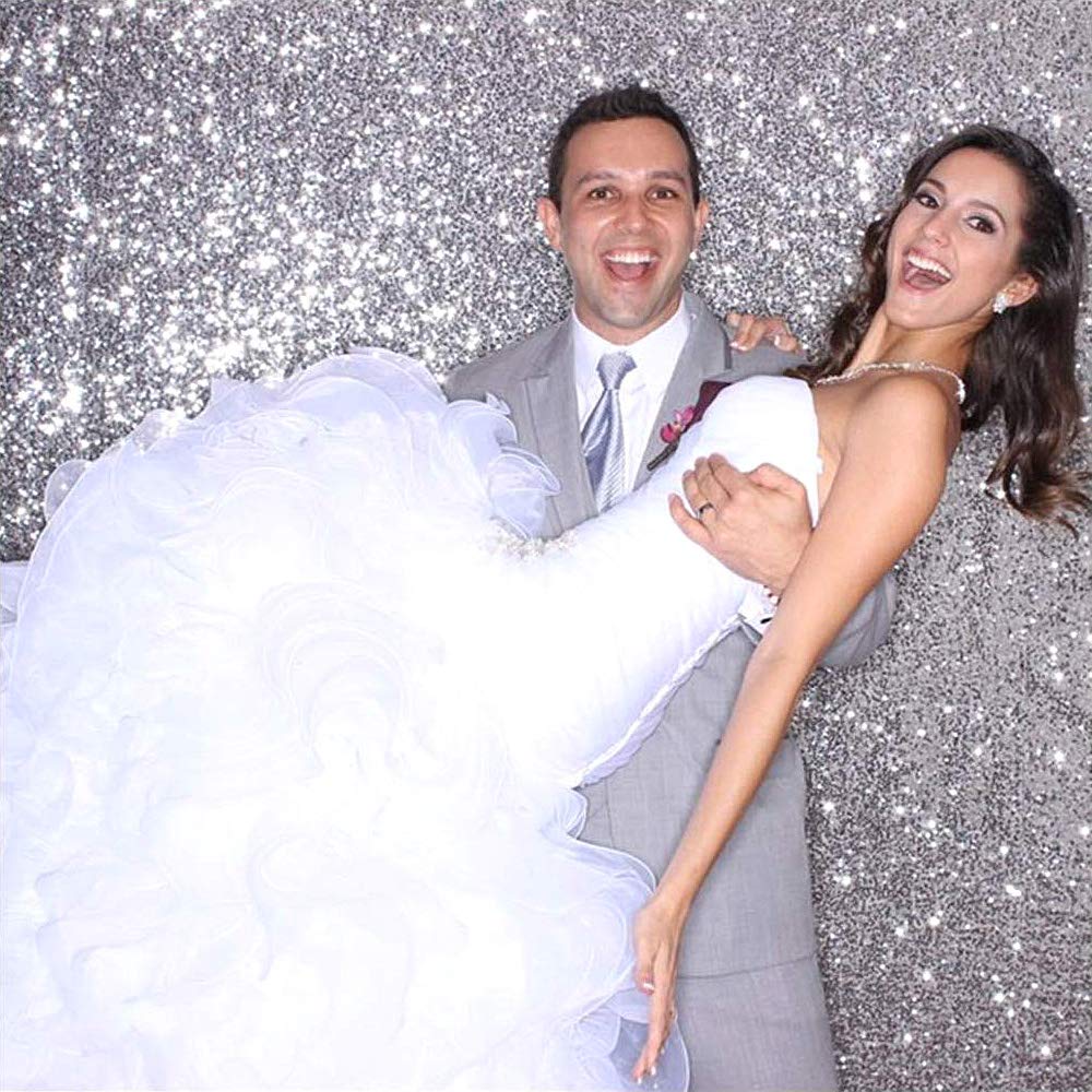 Jyflzq Silver Sequin Backdrop Curtains 6Ft X 8Ft 1 Panel Glitter Photo Booth Backdrops Sparkly Photography Background Drapes For