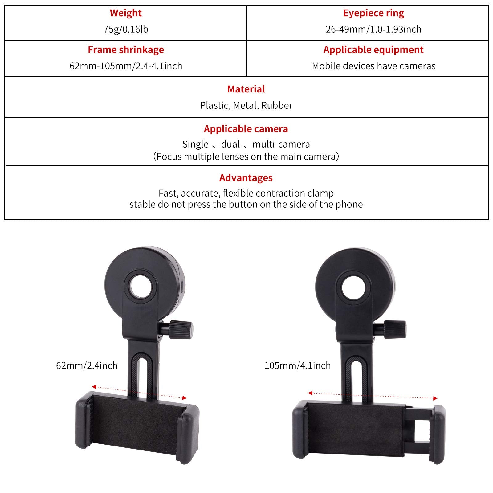 Luxun Universal Cell Phone Photography Adapter Smart Phone Adapter Mount Quick Smartphone Adapter Holder Clip Bracket For Binocu