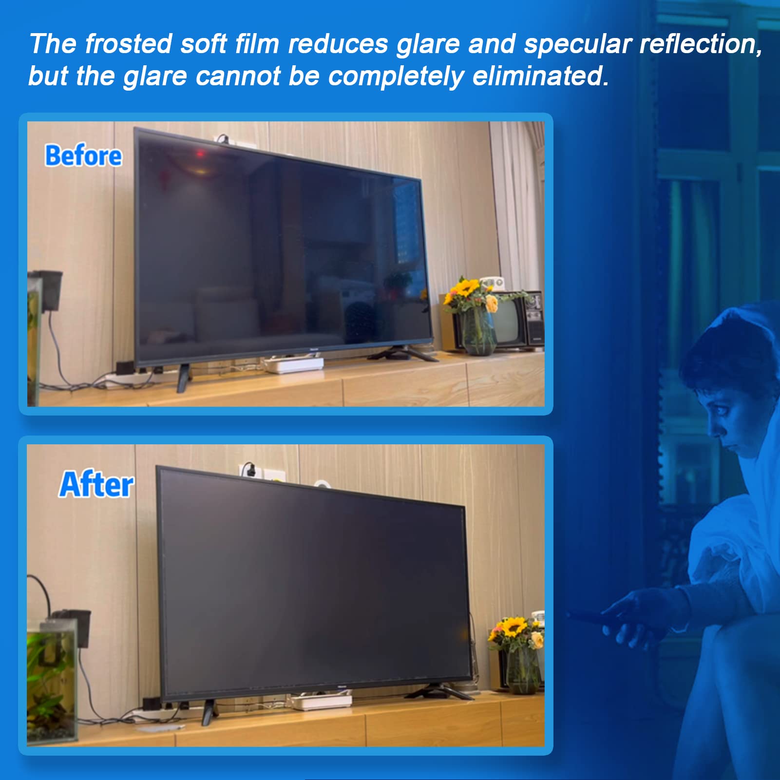 Tyrhmy Anti Glare Tv Screen Protector For 43 Inch Lcd, Led Etc, Out Blue Light, Anti Uv Relieve Eye Strain, New Upgrade Frosted