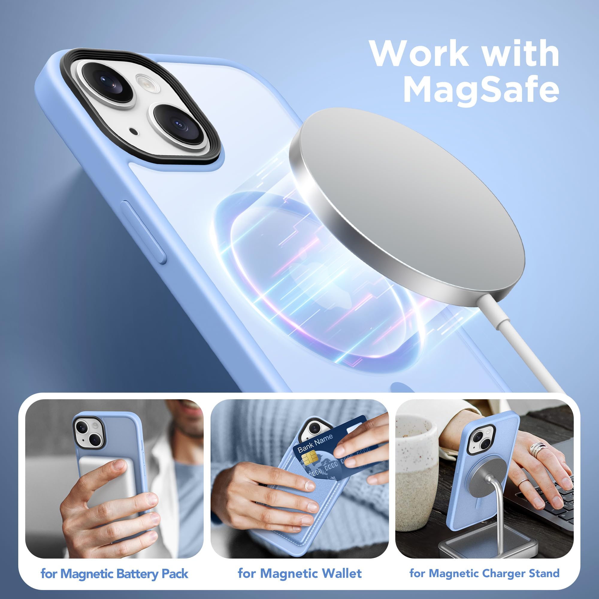 Magnetic Case For Iphone 13 6.1'',Compatible With Magsafe,[2 Screen Protector & 2 Camera Cover][Anti Fingerprint]Slim Translucen