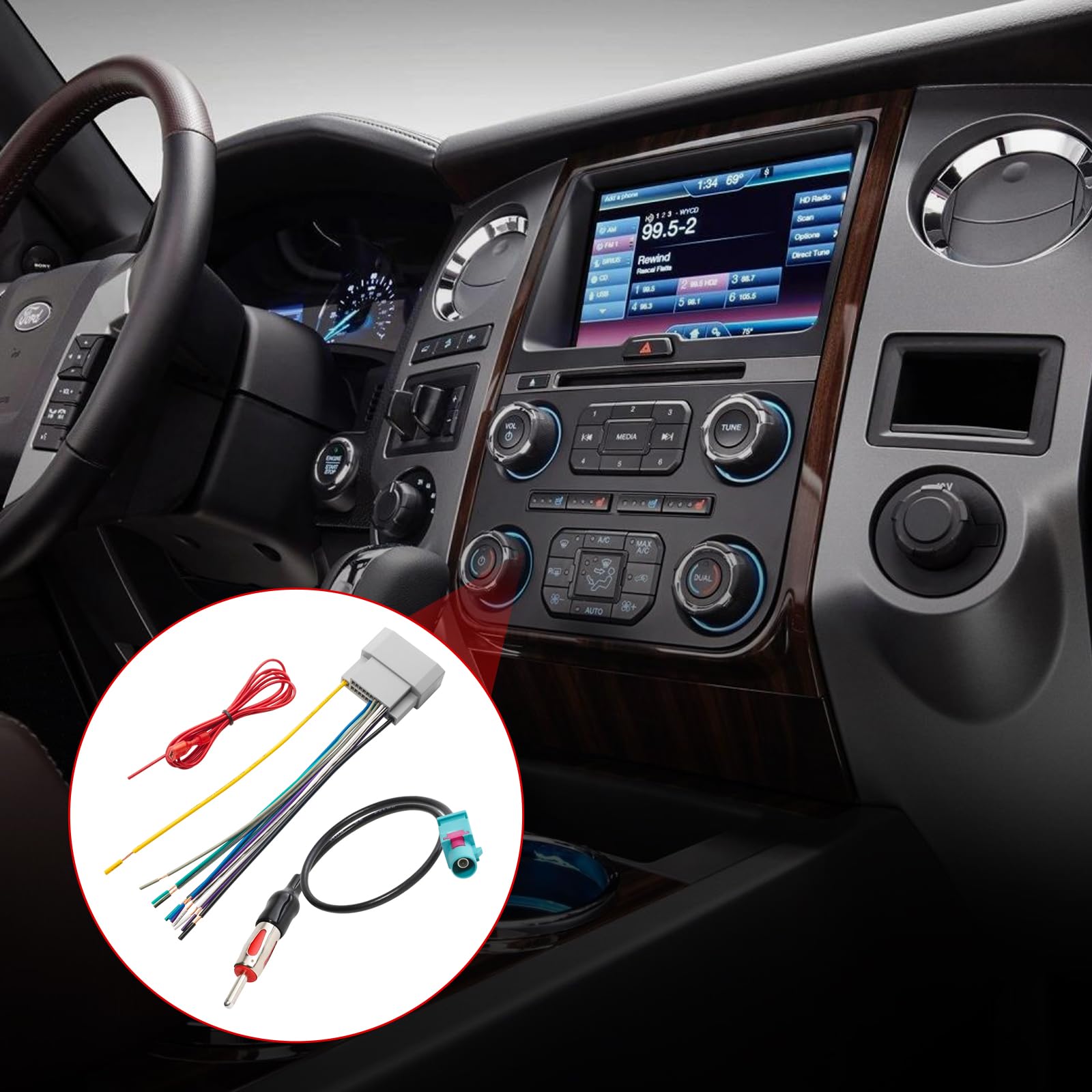 Red Wolf Radio Wiring Harness Antenna Adapter Connector Compatible With Dodge 2007 2011, Jeep 2008 2011, Chrysler 2008 2011 Inst