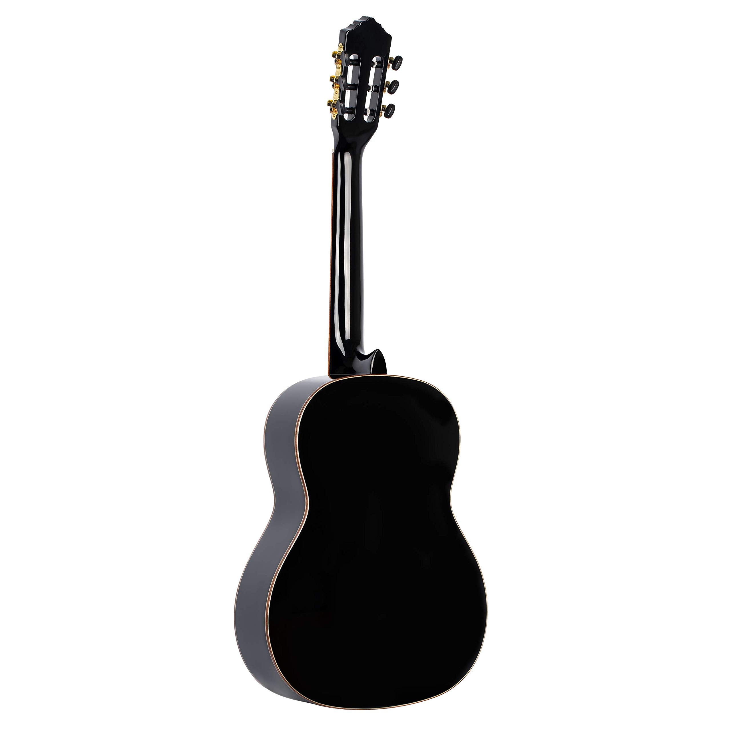 Ortega Guitars 6 String Family Series Size Nylon Classical Guitar W/Bag, Right, Spruce Top-Black-Gloss, Full - Slim Neck (R221Sn