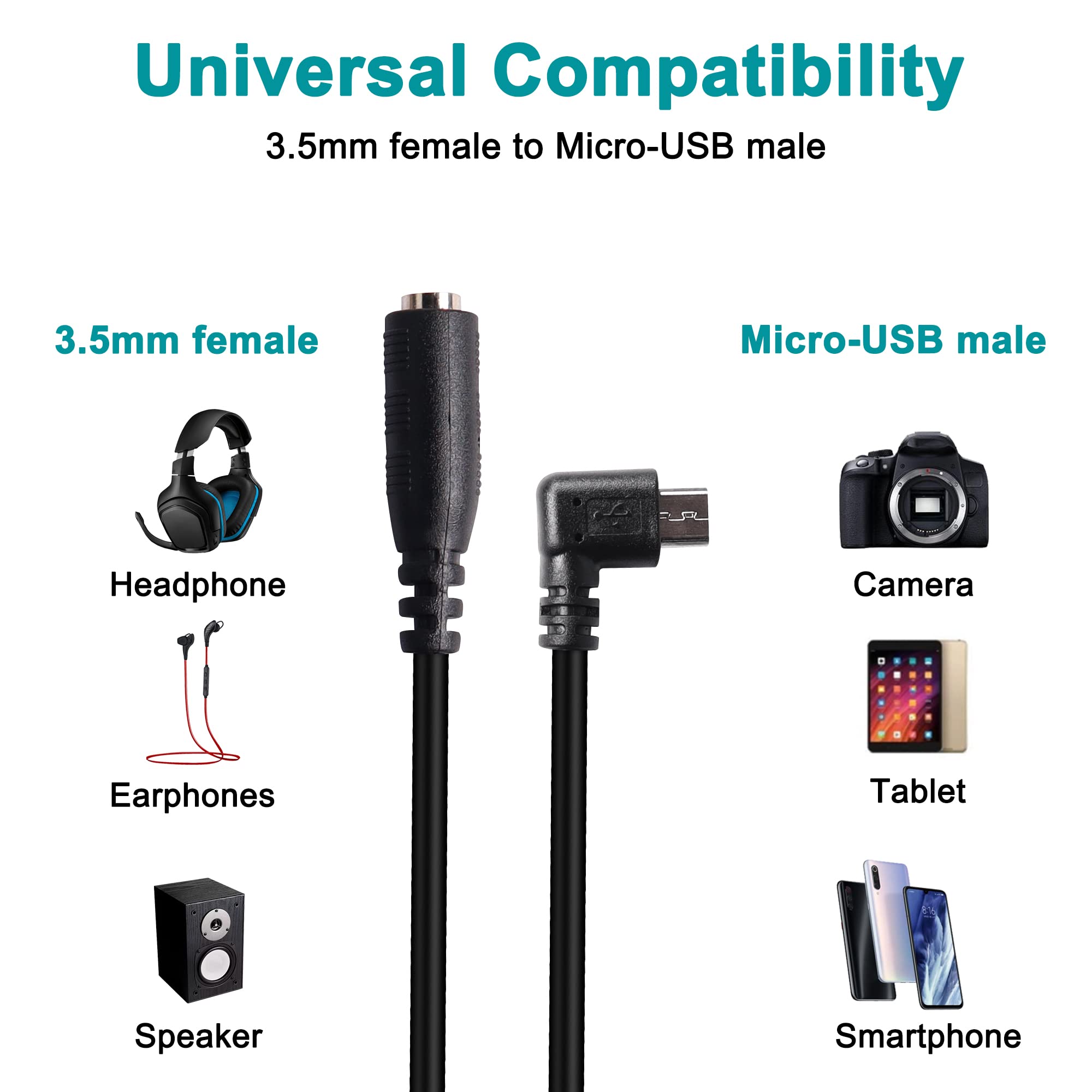 Meiriyfa Micro Usb Male To Aux 3.5Mm Audio Cable Cord, 2 Pack 1/8'' 4 Pole Trrs Female To Micro Usb 5Pin Male Adapter Right Angl