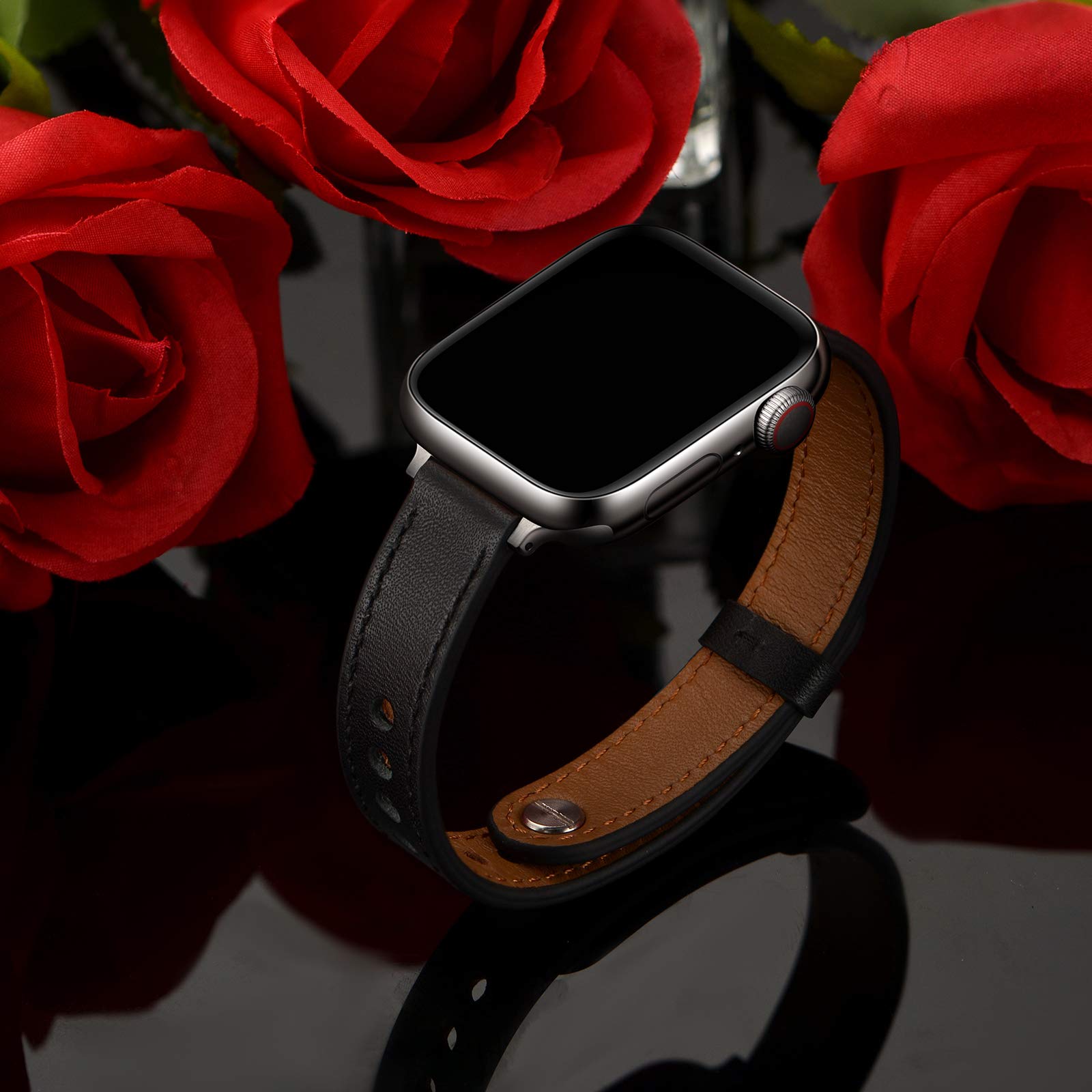 Ouheng Slim Band Compatible With Apple Watch Band 42Mm (Series 10) 41Mm 40Mm 38Mm, Women Genuine Leather Band Replacement Thin S