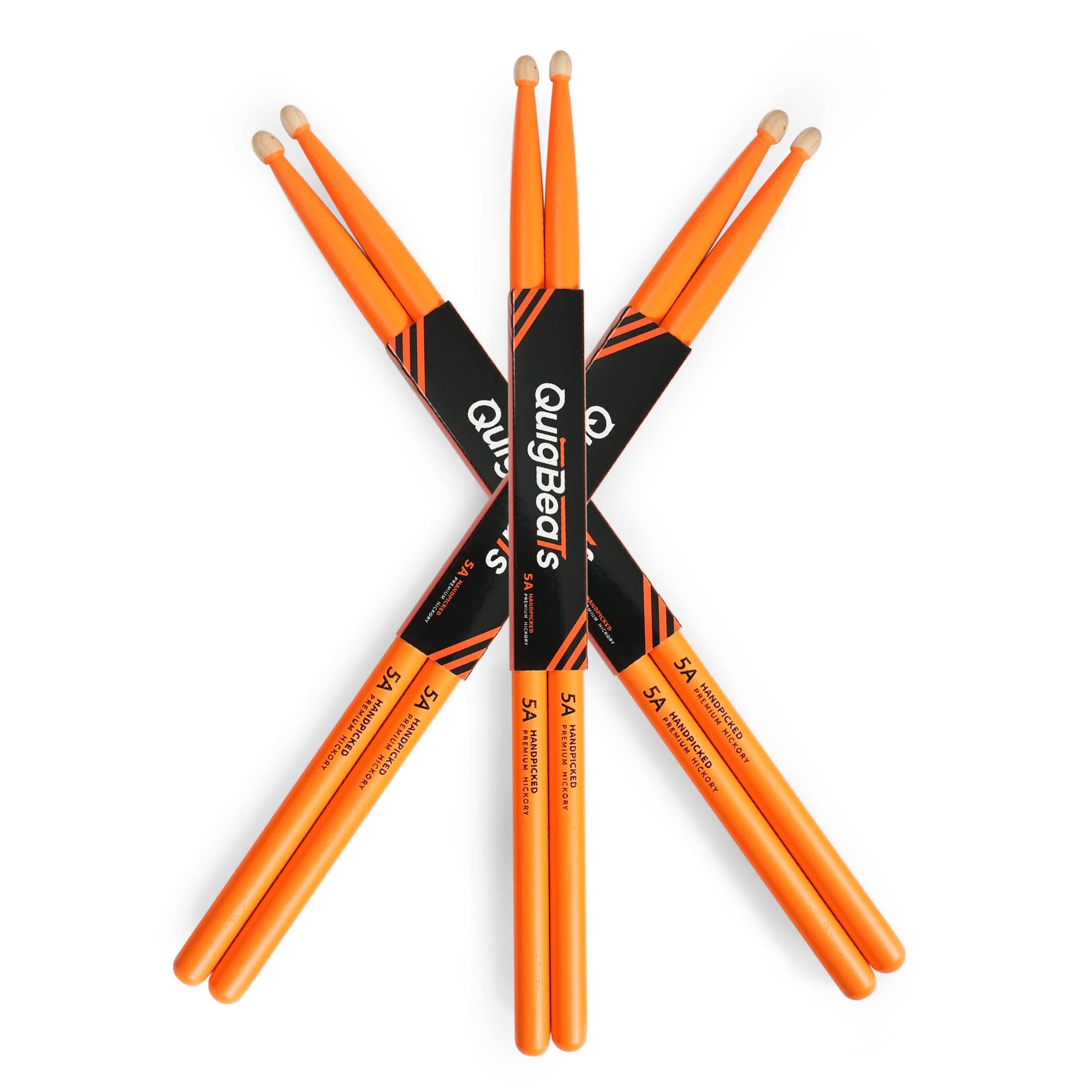 Quigbeats Drum Sticks, Hickory 5A Drumsticks, Drumsticks For Adults & Kids 5A 3 Pairs  Orange