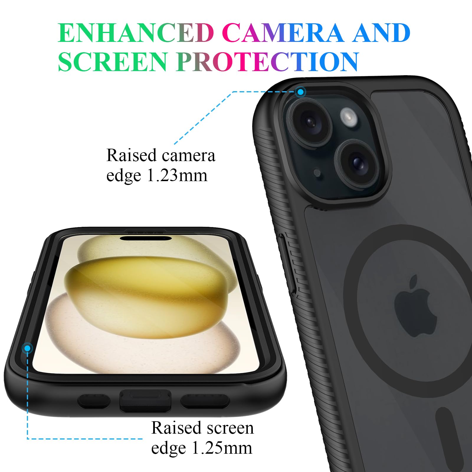 Wahhle Compatible With Iphone 15 Plus Case, Magnetic Wireless Charging Built In Screen Protector Full Body Shockproof Slim Fit B