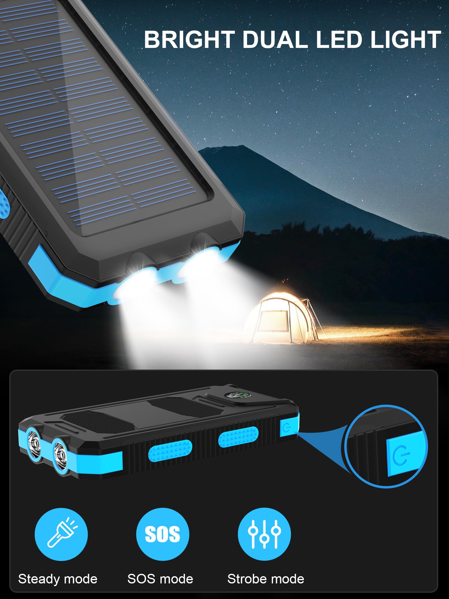 Solar Charger,38800Mah Portable Solar Power Bank,Waterproof External Backup Battery Power Pack Charger With Usb C/Led Flashlight