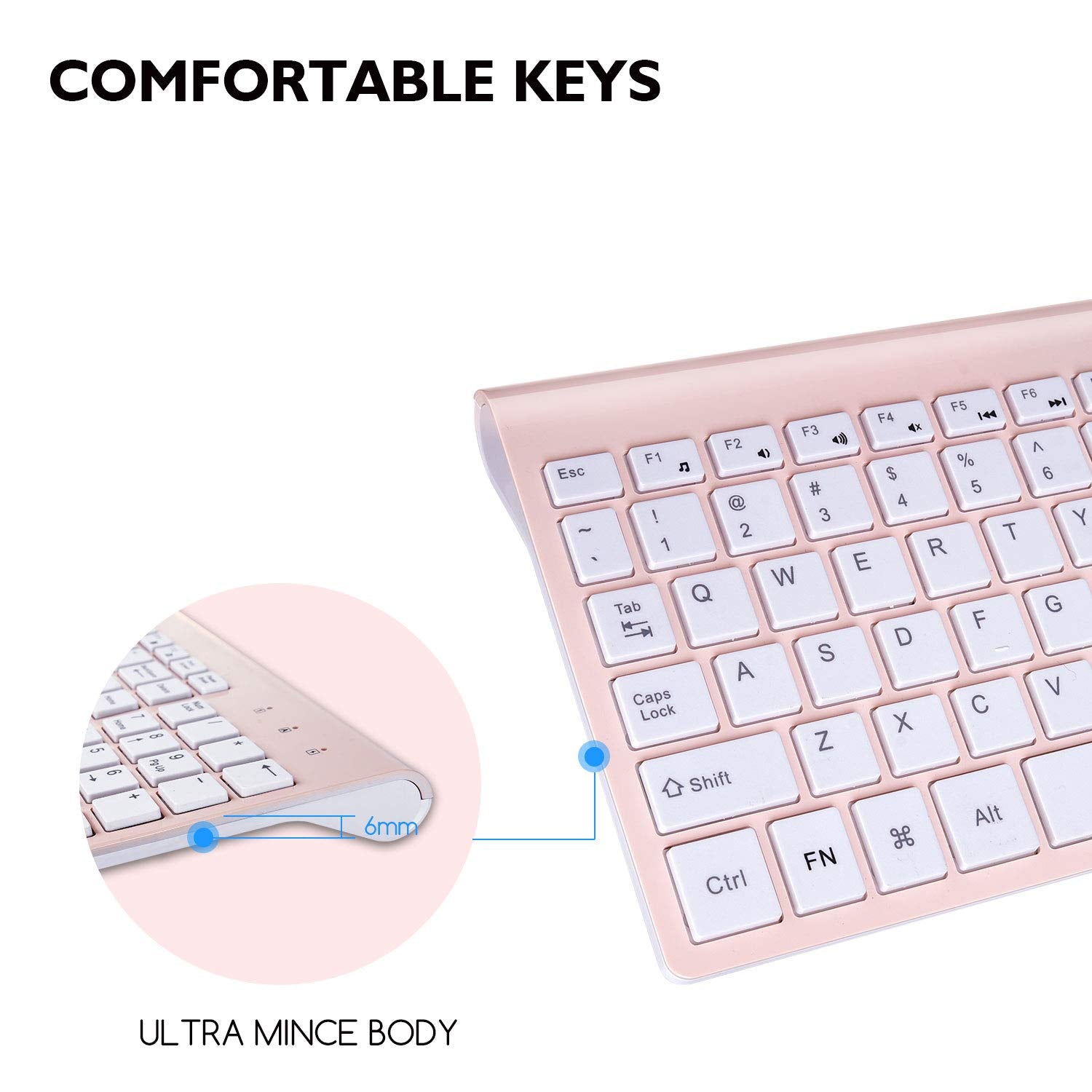 Cimetech Wireless Keyboard And Mouse Combo, Compact Full Size Pink Wireless Keyboard And Mouse Set 2.4G Ultra-Thin Sleek Design