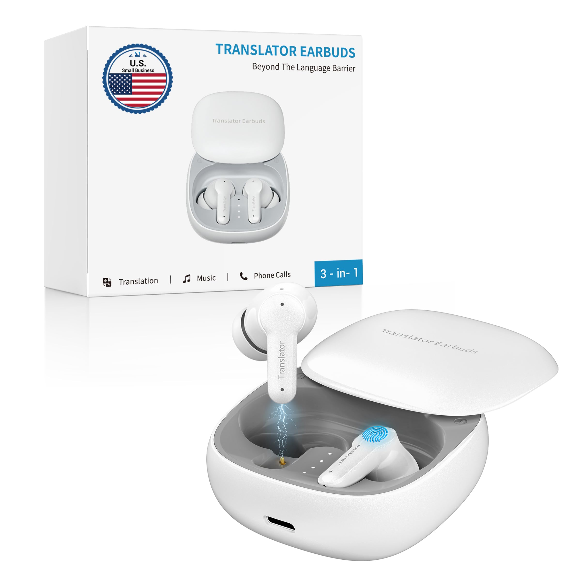 Anfier M3 AI Translation Earbuds Real Time, Offline Translator Device in 144 Languages, 3-in-1 Two-Way Aud  fonos Traductores, L