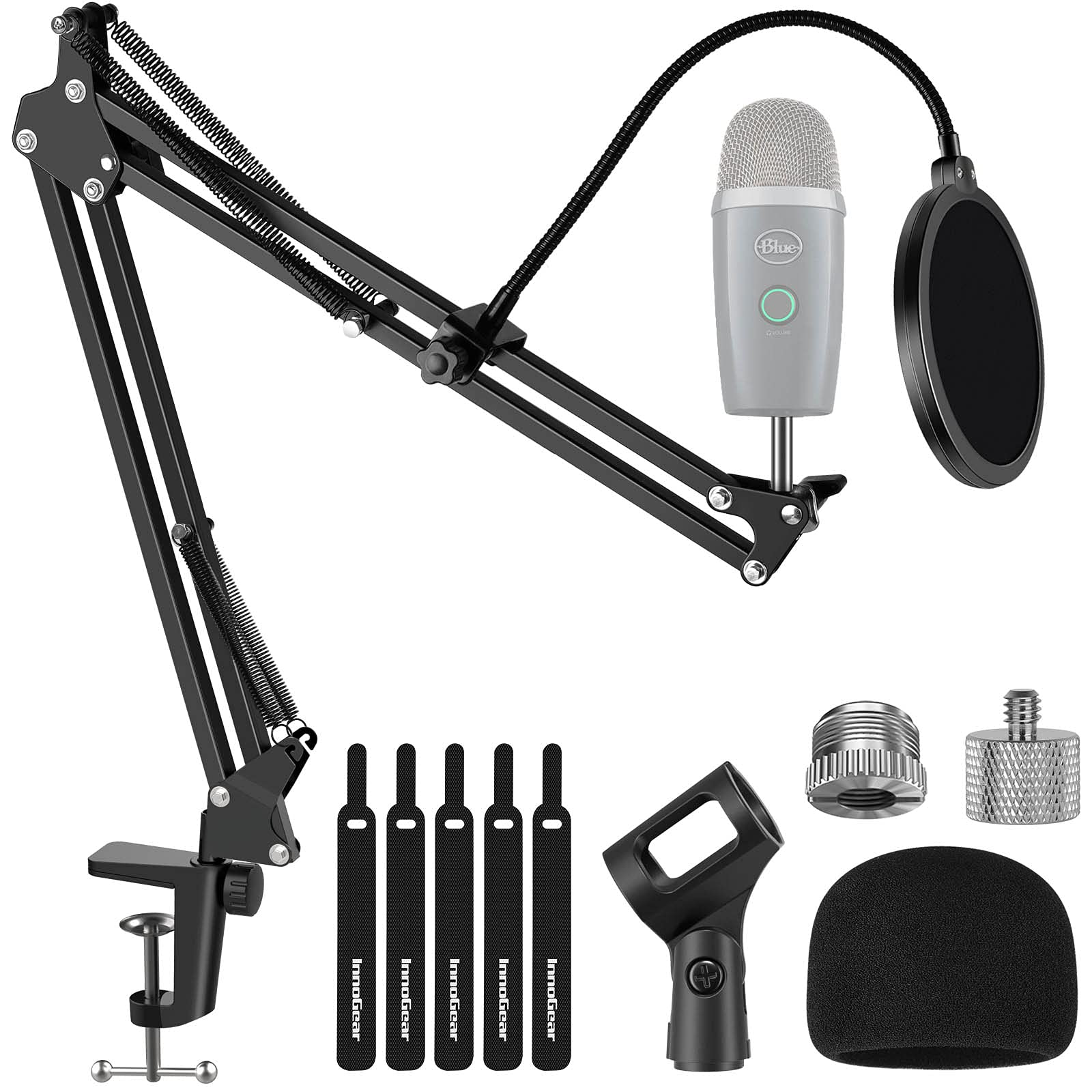 InnoGear Microphone Stand, Adjustable Mic Stand Set for Blue Yeti Nano Suspension Boom Scissor Arm Stand with 5/8 to 3/8 Screw, 