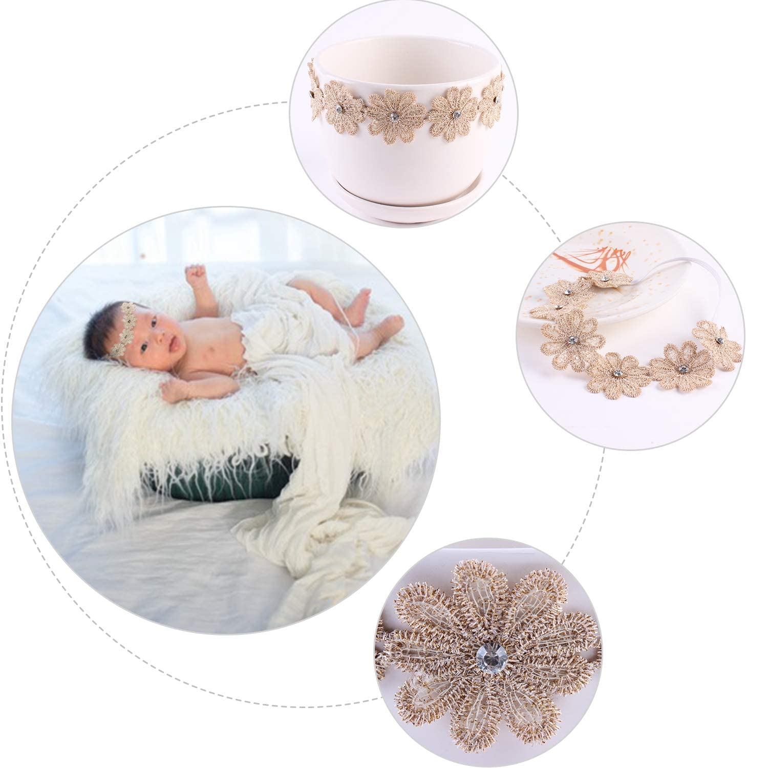 Spokki 4 Pcs Newborn Photography Props Outfits  Baby Long Ripple Wrap And Toddler Swaddle Blankets Photography Mat With Cute Headbands For Infant Boys Girls(0 12 Months) (White)