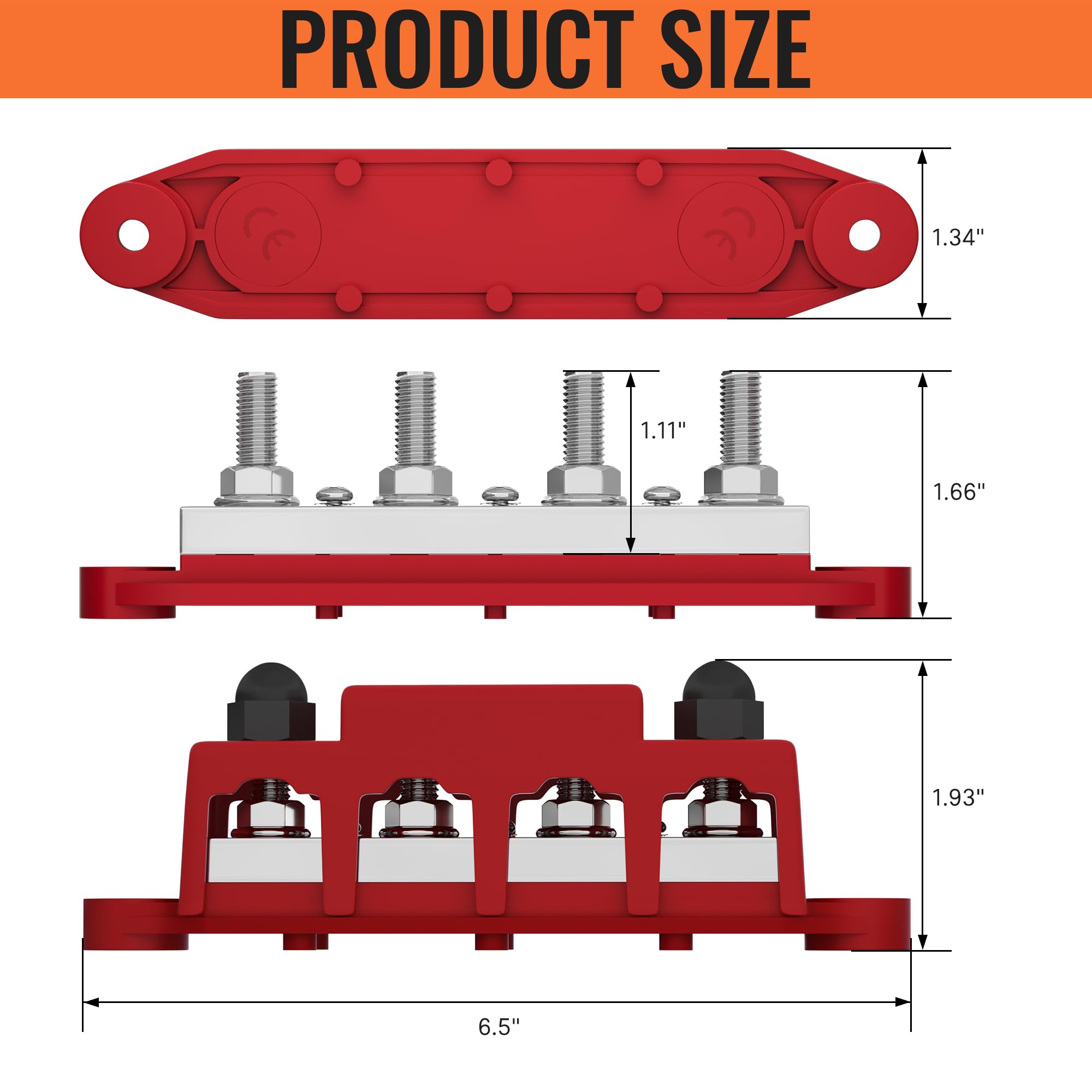 Joinfworld 400A Power Distribution Block 12V Bus Bar With 4 X 5/16' (M8) Studs Battery Copper Bus Bar 48V Dc Marine Terminal Block For Automotive Car Solar   Negative&Positive