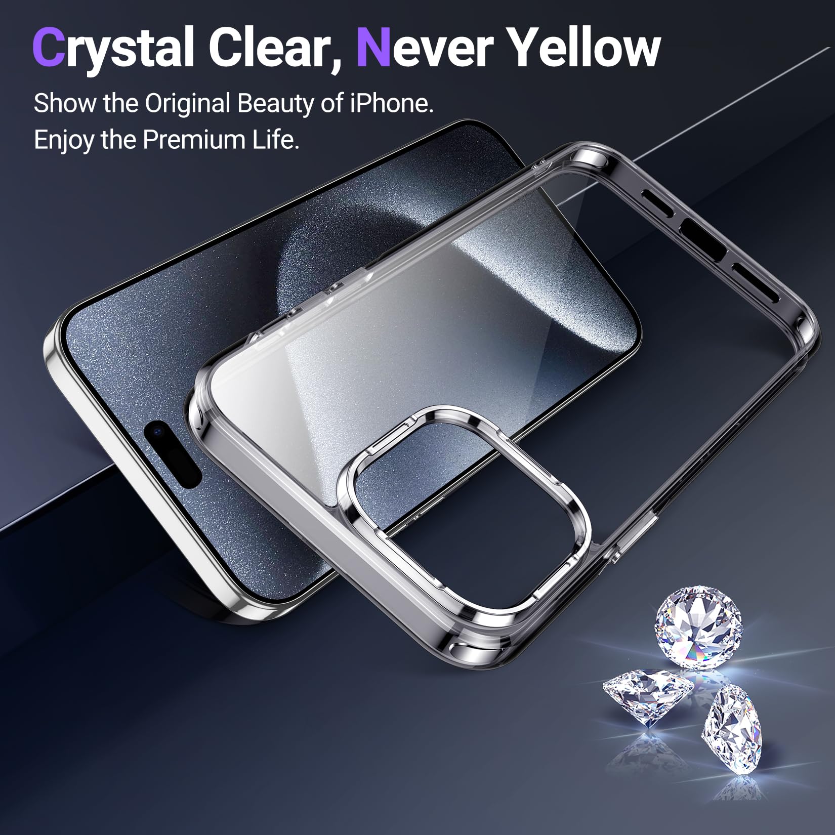 Temdan Designed For Iphone 15 Pro Max Case Clear, [Non Yellowing] [Military Grade Drop Protection] Slim Thin Shockproof Protecti