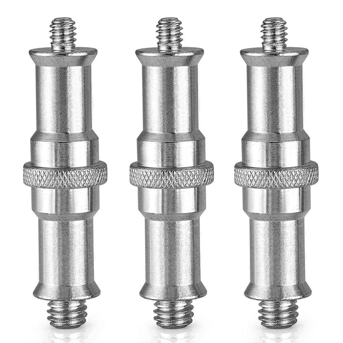 Angelreally 3-Pack 1/4 To 3/8 Inch Aluminum Alloy Metal Male Convertor Threaded Screw Adapter Spigot Stud For Studio Light Stand