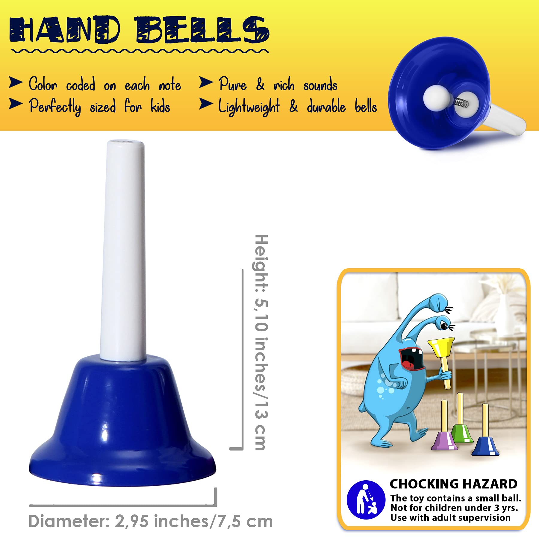 Miniartis Hand Bells For Kids | Educational Music Toys For Toddlers 8 Notes Colorful Handbells Set | Kids Musical Instrument Wit