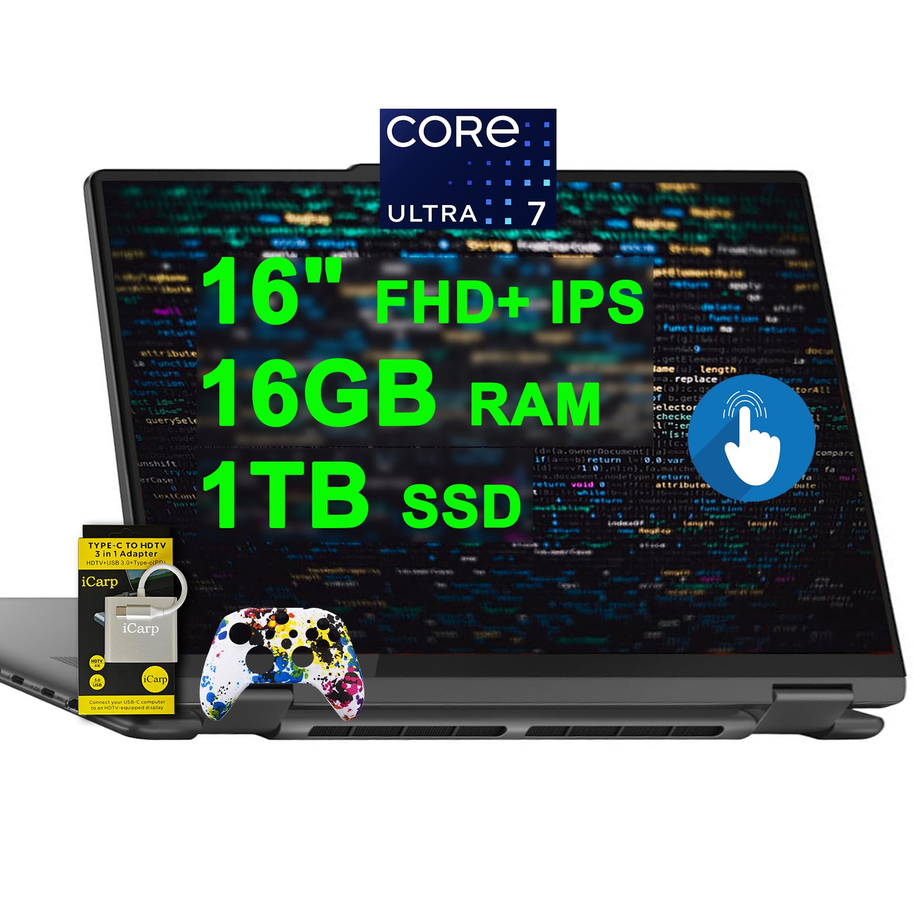 Lenovo Yoga 7 16 2-in-1 AI PC Laptop 16 FHD+ IPS Touch Glossy Intel 12-core Ultra 7 155U 16GB RAM 1TB SSD Backlit Fingerprint Th