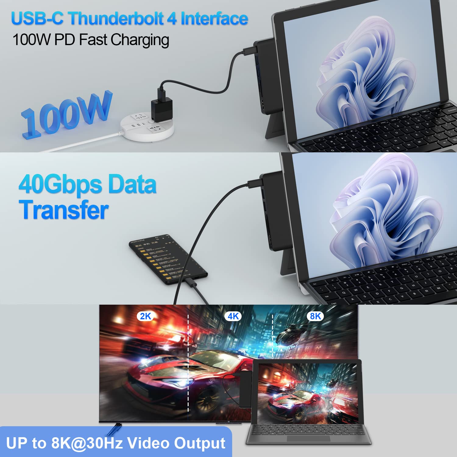 Surface Pro 9 Accessories, Surface Pro 9 Docking Station With 4K Hdmi, Usb C Thunerbolt 4 (Display+Data+Pd Charging), 2 Usb 3.0,