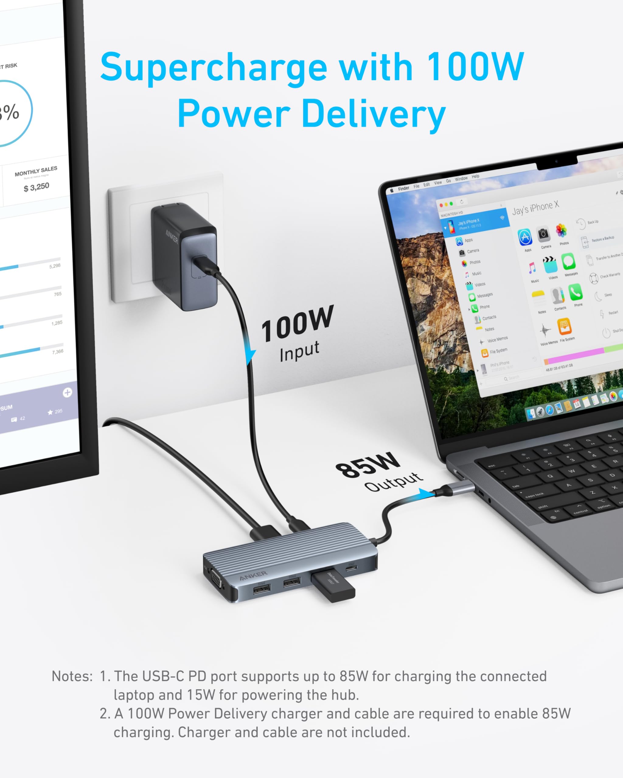 Anker 8 In 1 Usb C Hub, Usb C Docking Station Triple Display Multi Port Dongle With 2 Hdmi And Vga, 5Gbps Data Transfers, Usb Po