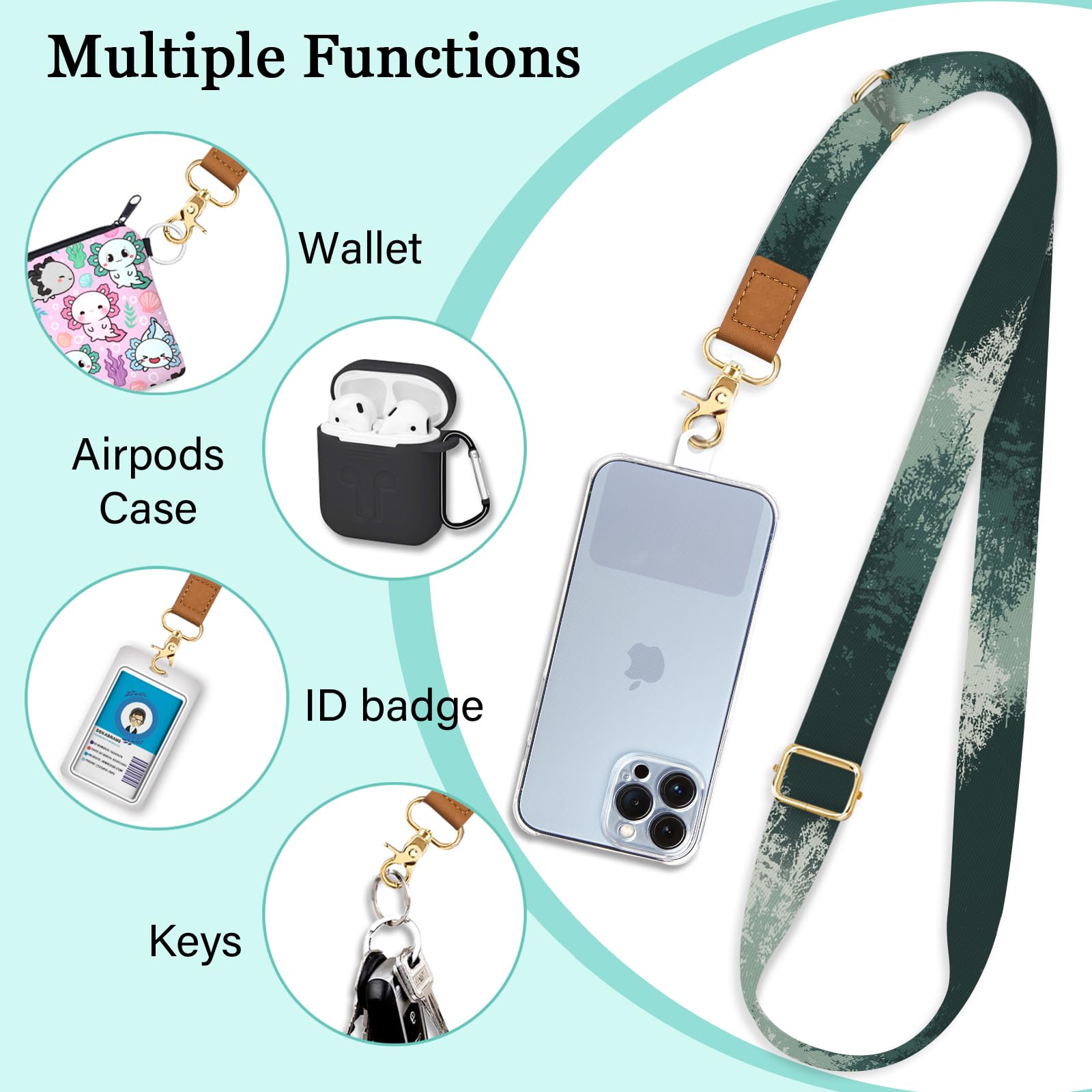 Piefly Phone Lanyard Crossbody Wrist Strap, Forest Tree Cell Phone Lanyards For Around The Neck Wristlet Shoulder, Adjustable Ph