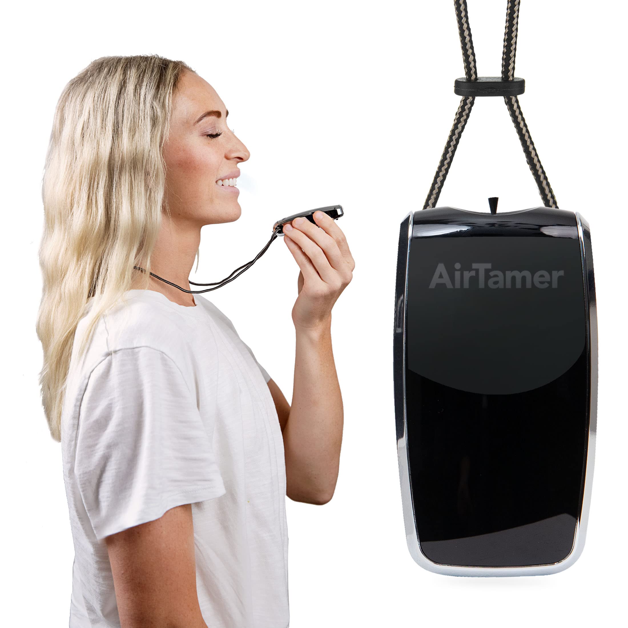 Airtamer A320 Rechargeable Personal Air Purifier, Proven Performance, Virus And Pollutant Tested*, Black With Leather Travel Cas
