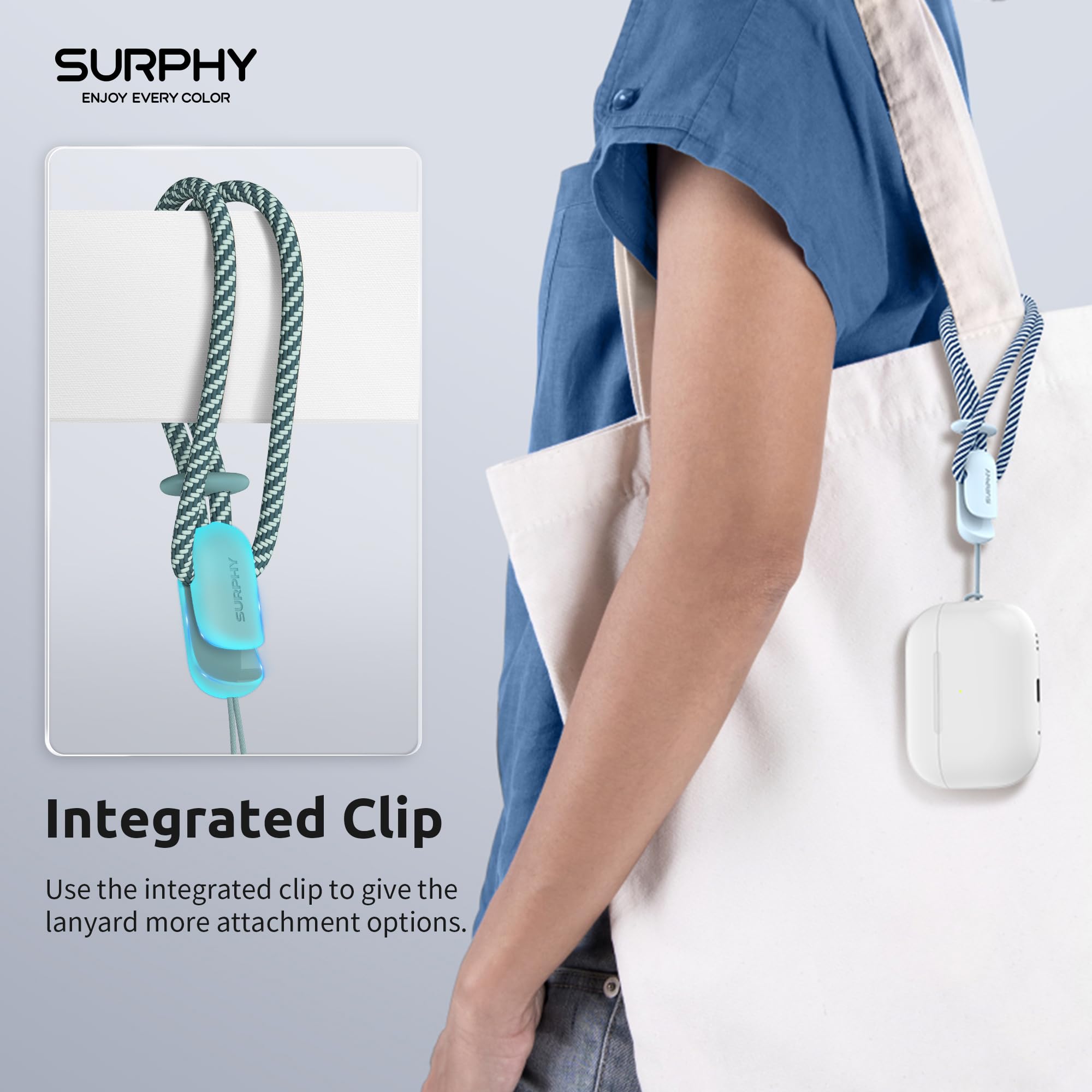 Surphy 2 Pack Lanyard, Phone Strap, Adjustable Phone Lanyard With Two Color Braided, Wrist Strap For Airpods, Camera (Cloud Blue